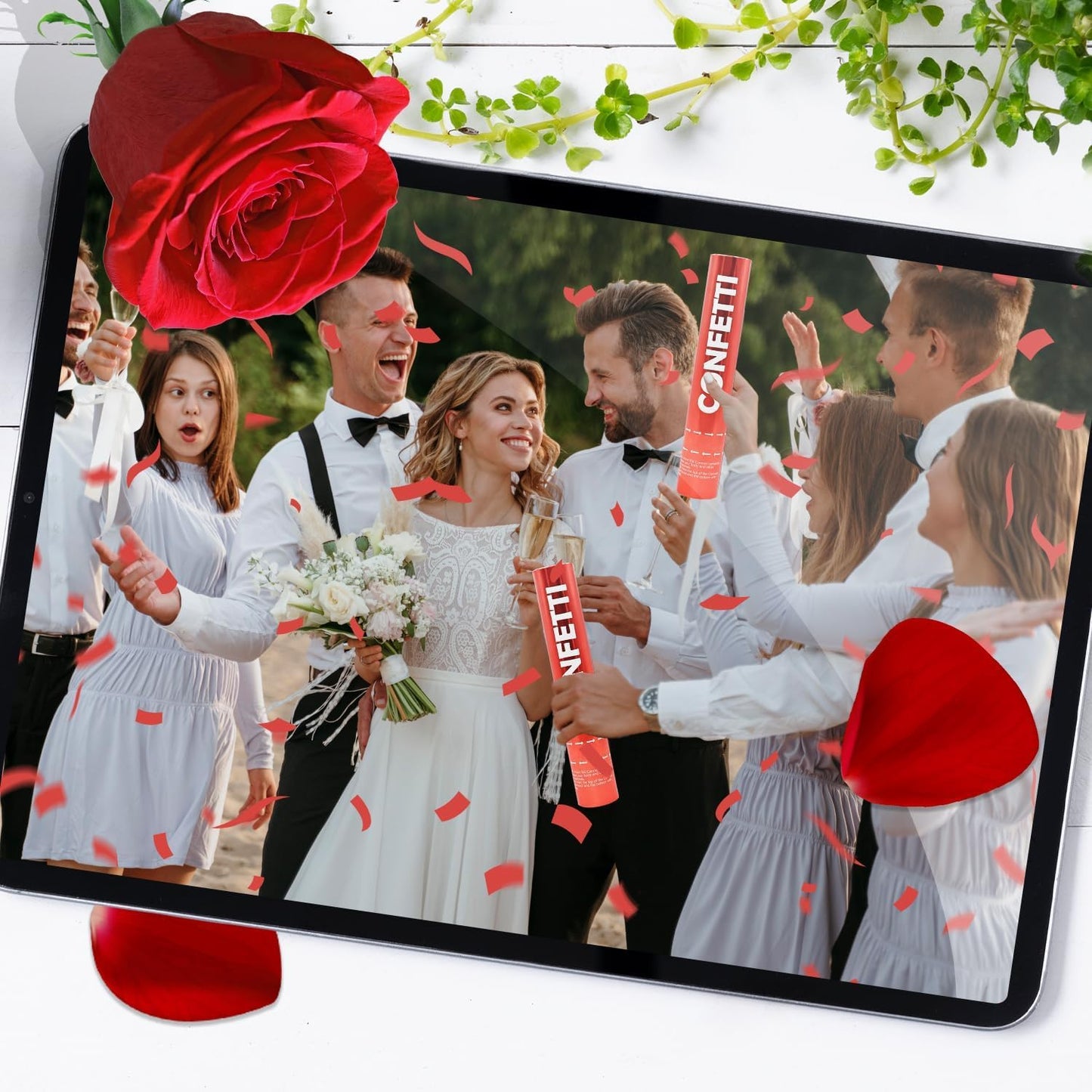 Confetti Cannon Red Biodegradable Confetti Poppers 12Pack Party Poppers Confetti Shooters Red Popper Sticks for Wedding Graduation Engagement Anniversary Bridal Shower Valentines Day Birthday