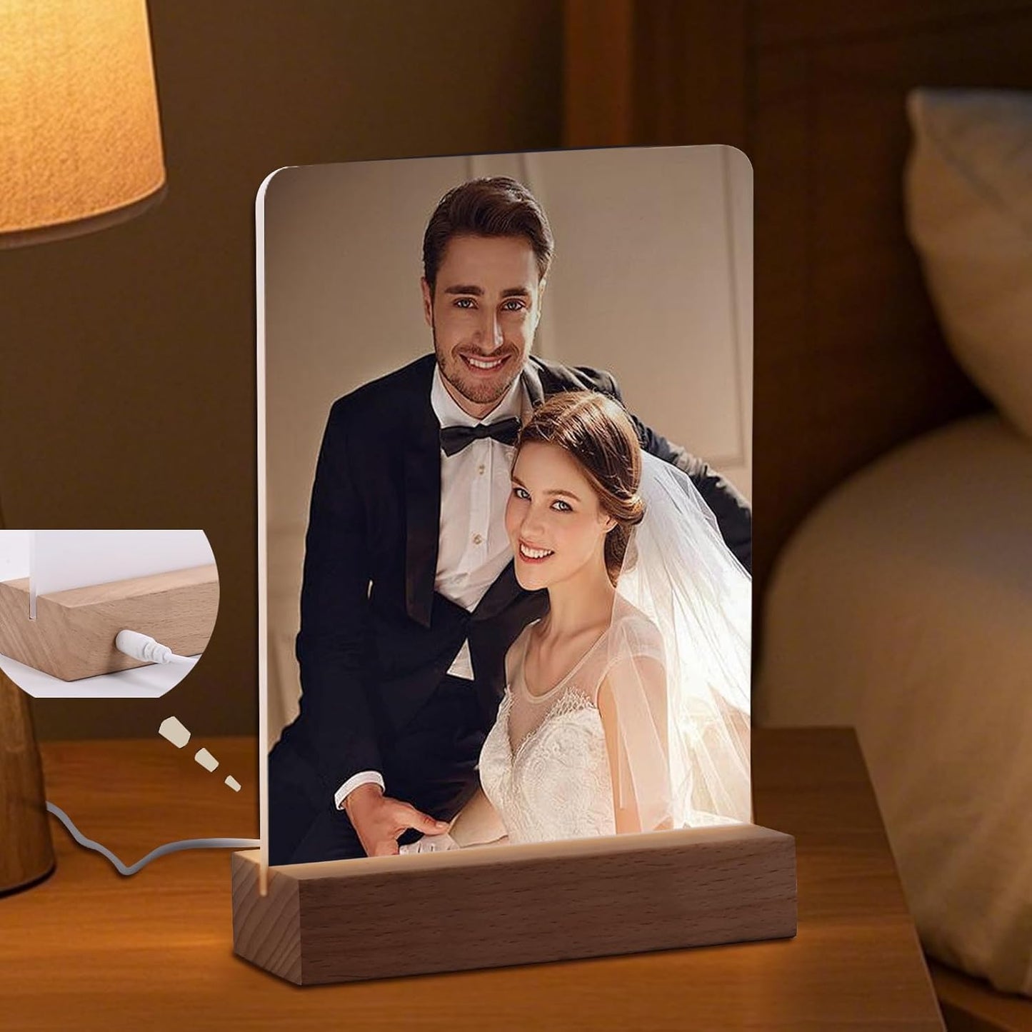 6" x 8"- 6 pcs Acrylic 4 pcs Frame Sublimation LED Acrylic Photo Frames Night Lights Blanks Heart Shape,with Warm Color Light with Wood Stand for Heat Press Machine Printing