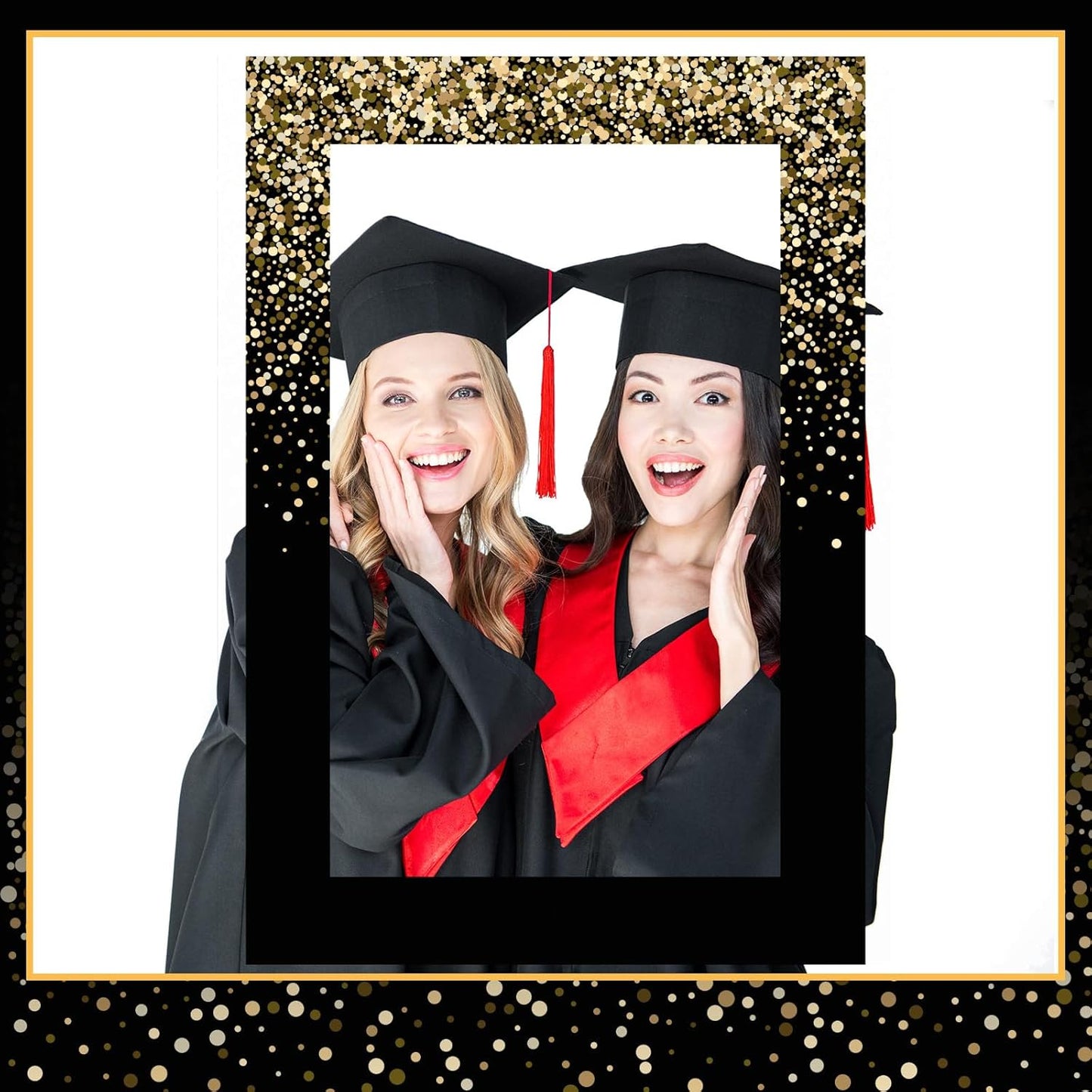 Upgraded 32 x 24 Inch Large Photo Booth Props Picture Frame Vintage Photo Frame Friends Selfie Props for Wedding Mexico Birthday Bachelorette Graduation Party Supplies(Black and Gold Style)