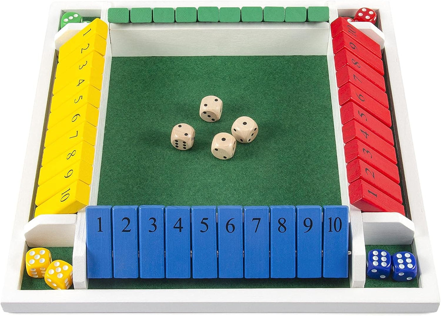 AMEROUS Shut The Box Dice Game-12 inches-Colorful Design-1-4 Players-12 Dice-Gift Package, Classic 4 Sided Wooden Board Game for Adults Kids, Classics Board Game