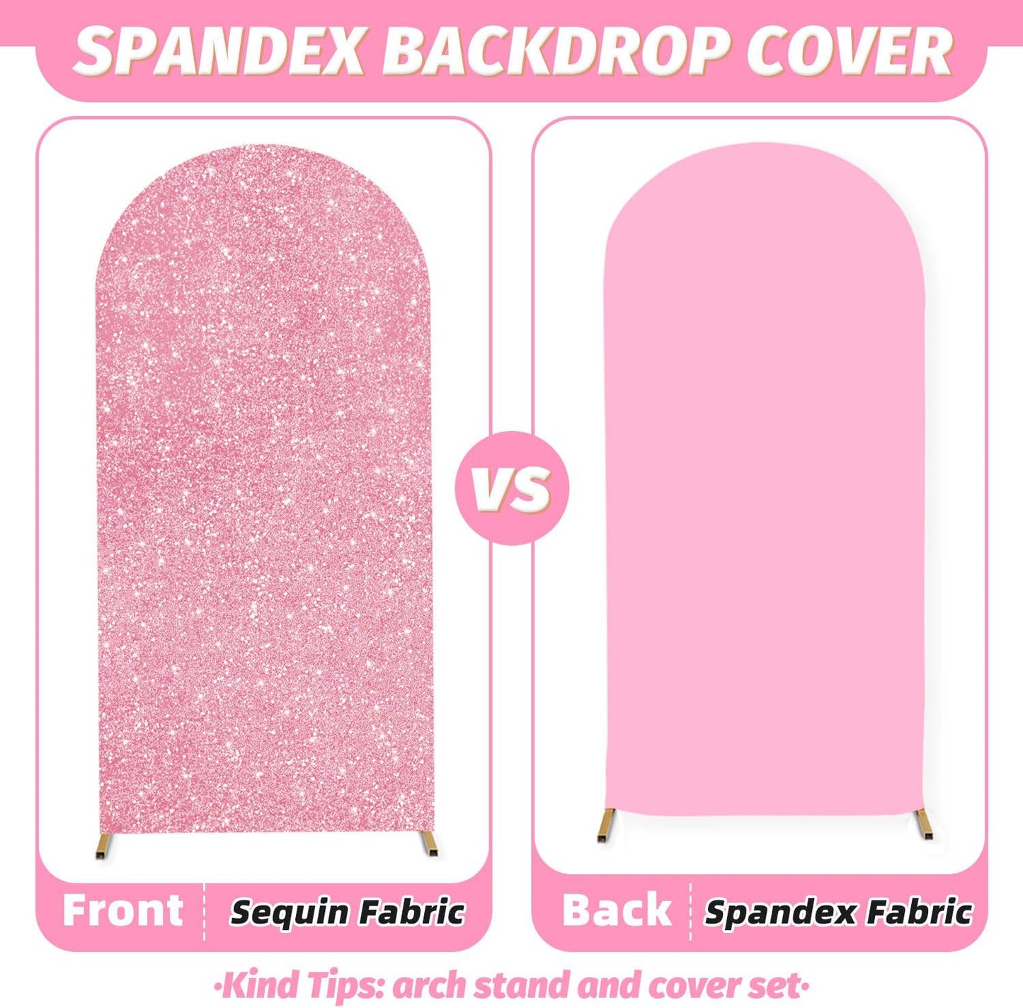 MODFUNS Metal Arch Backdrop Stand and Cover Set 4&5&6ft Pink Gold Sequins Arch Backdrop Cover Double Sided Arch Frame with Covers Gold Arch Stand and Covers for Banquet Reception Birthday Decor