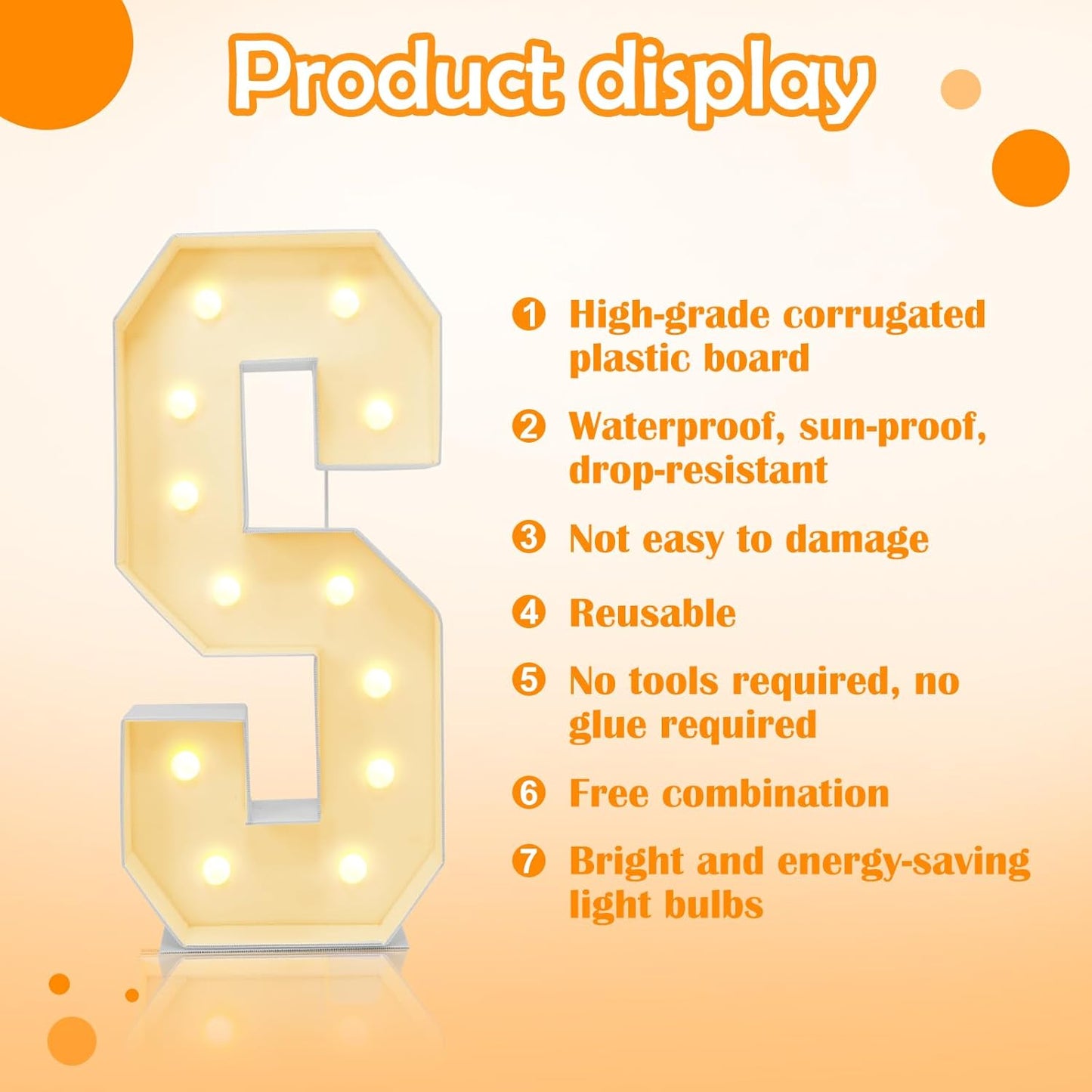 4ft Marquee Light-Up Letter S, Large Light Up Letters, Multifunctional Party Decoration, 4 Feet Tall