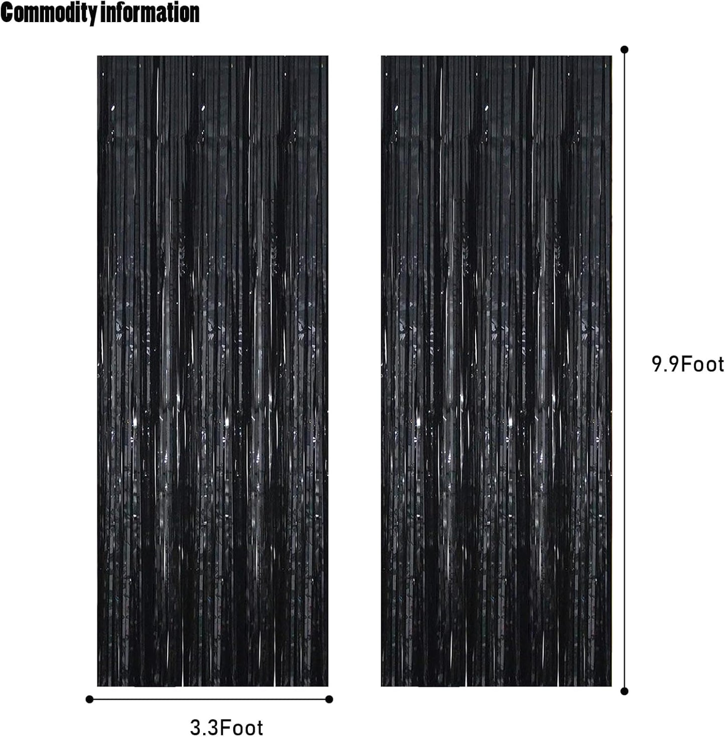 CANREVEL 2 Pack 3.3x8.2 Feet Black Foil Fringe Backdrop Curtains, Tinsel Streamers Birthday Party Decorations, Fringe Backdrop for Graduation, Halloween, Happy New Year, Disco Party