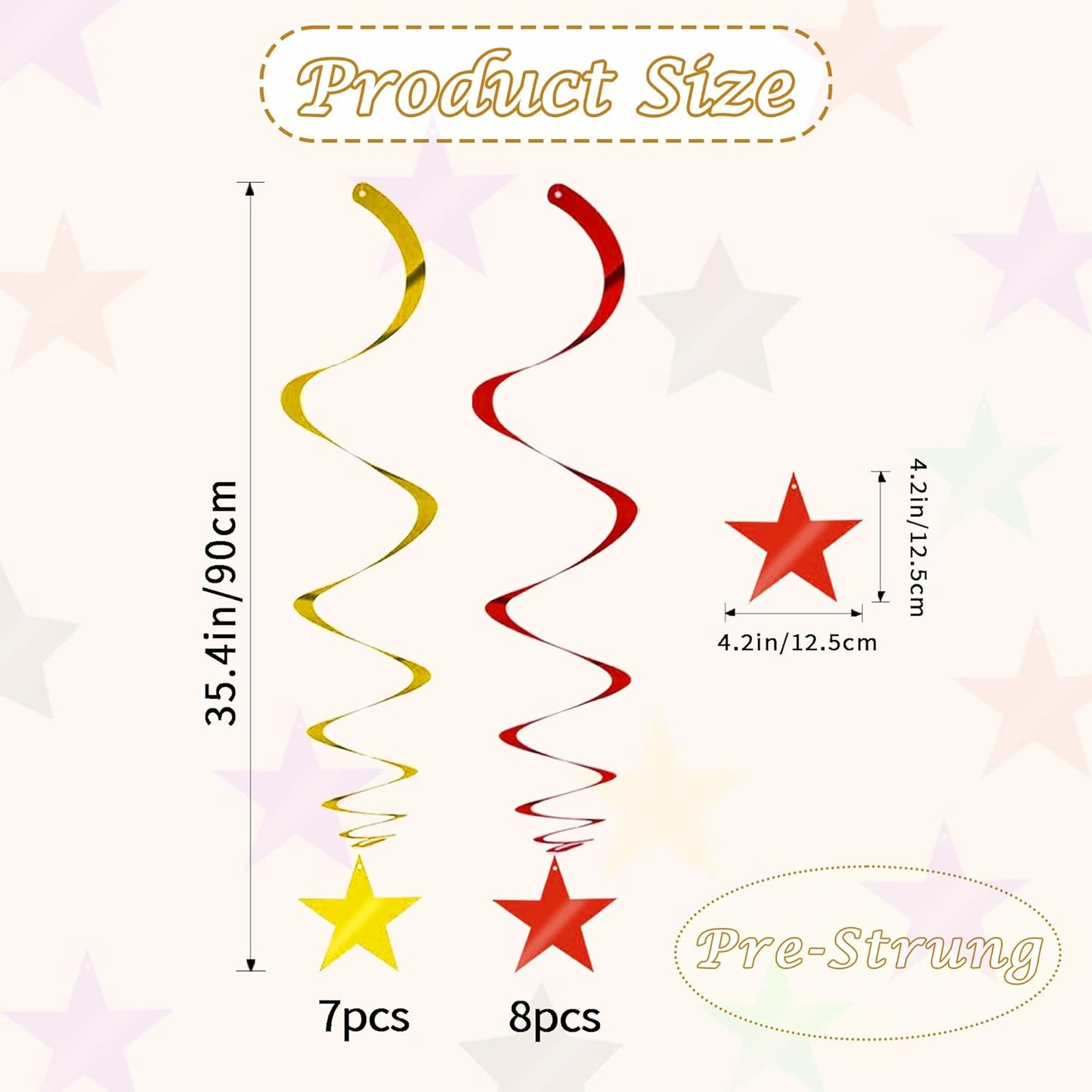 BEISHIDA Red Gold Star Hanging Swirl Decorations, Christmas Party Supplies for Birthday Graduation Wedding Christmas Decorations,Pack of 15