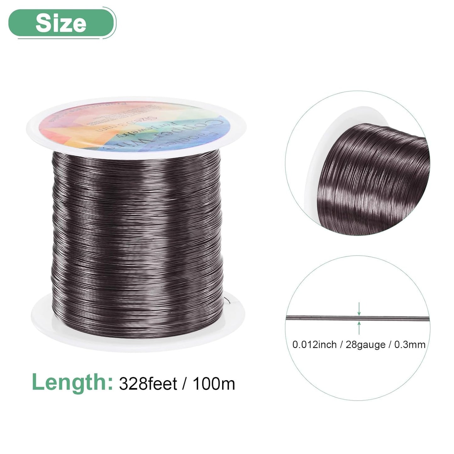 0.3mm Jewelry Wire, 28 Gauge 328FT Craft Wire Copper Beading Wire for Jewelry Making/Planting/Weaving/DIY Crafting, Soft Metal Wires [100M, Metallic Black]