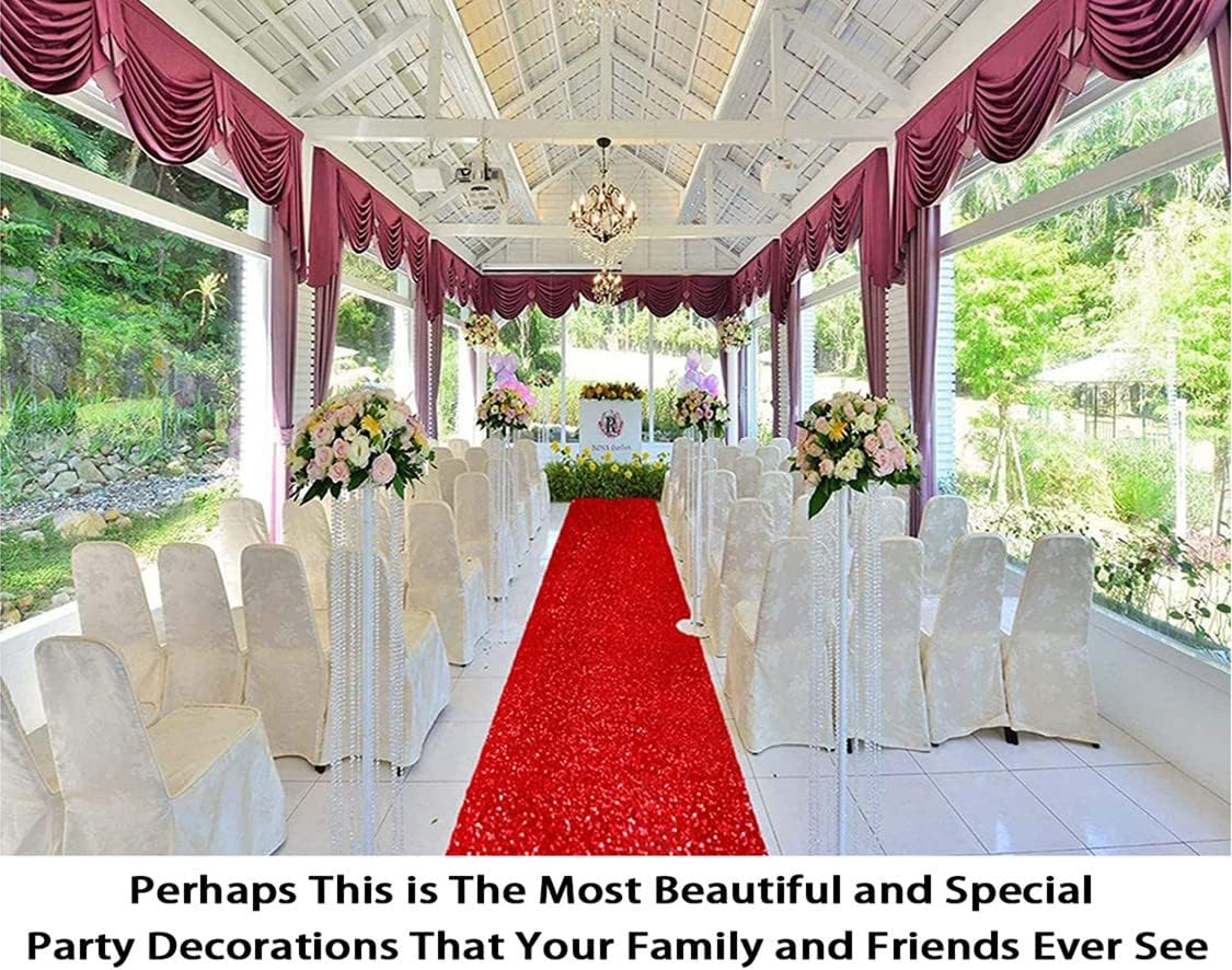 ShinyBeauty Aisle Runners for Wedding-3ftx15ft-Red Sequin Aisle Runners Fabric Wedding Aisle Runner Floor Runner Rug for Wedding Decor Supplies (3FTx15FT, Red)