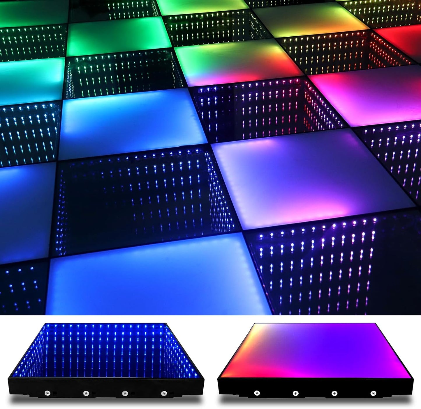 Dance Floor Stage Lights-Tempered Glass with Flight Case - RGB Color Changing Lights for Wedding, Party, Club - Non-Slip (3D&RGB -Magnetic, 16 * 16 FT)