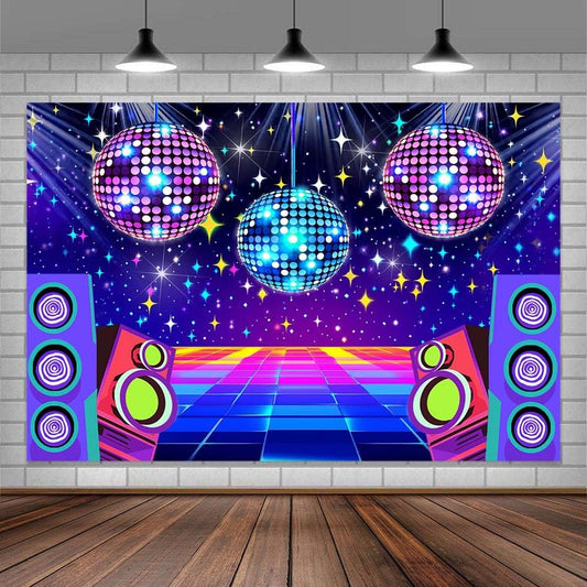 Dance Party Backdrop Retro 80s 90s Theme Stage Dance Ball Music Birthday Party Decoration DJ Photography Background 12 x 10 ft for Baby Shower Picture Photo Shoot Polyester Fabric,Multi2