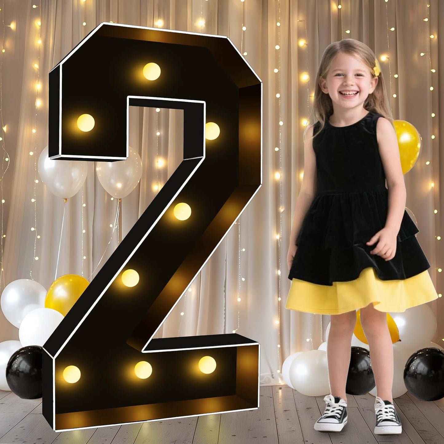 Pooqla 3FT Marquee Light Up Numbers, Black Lighted Party Decor for her him Women Men, Giant Mosaic Light Up Numbers for 2nd 12th 21st Birthday Anniversary Decoration, Number 2