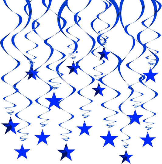 BEISHIDA Blue Star Hanging Swirl Decorations,Hanging Gold Party Supplies for Graduation Wedding Baby Shower Decorations,Pack of 15