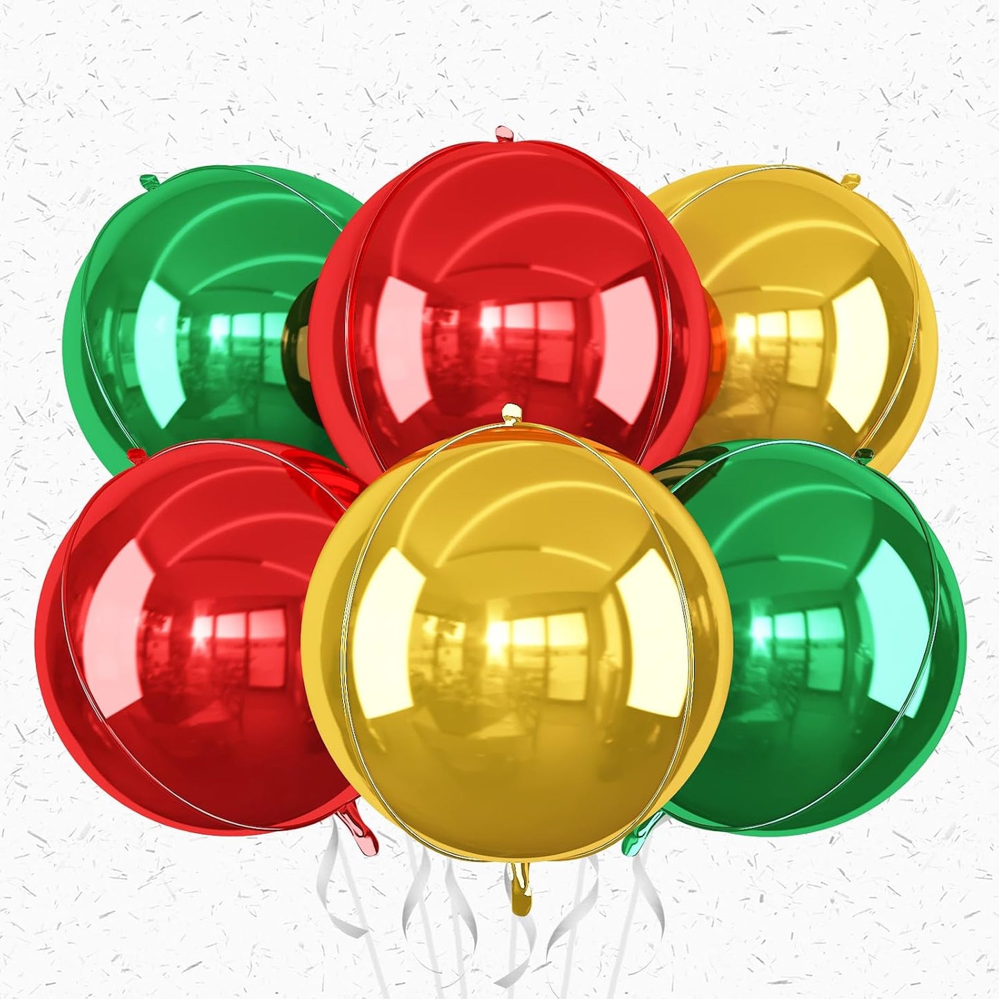 6Pcs Red Green Gold Round Foil Balloons,Giant 4D Round Ball Balloon,22 Inch Balloons for Christmas Birthday Wedding Baby Shower Party Decoration