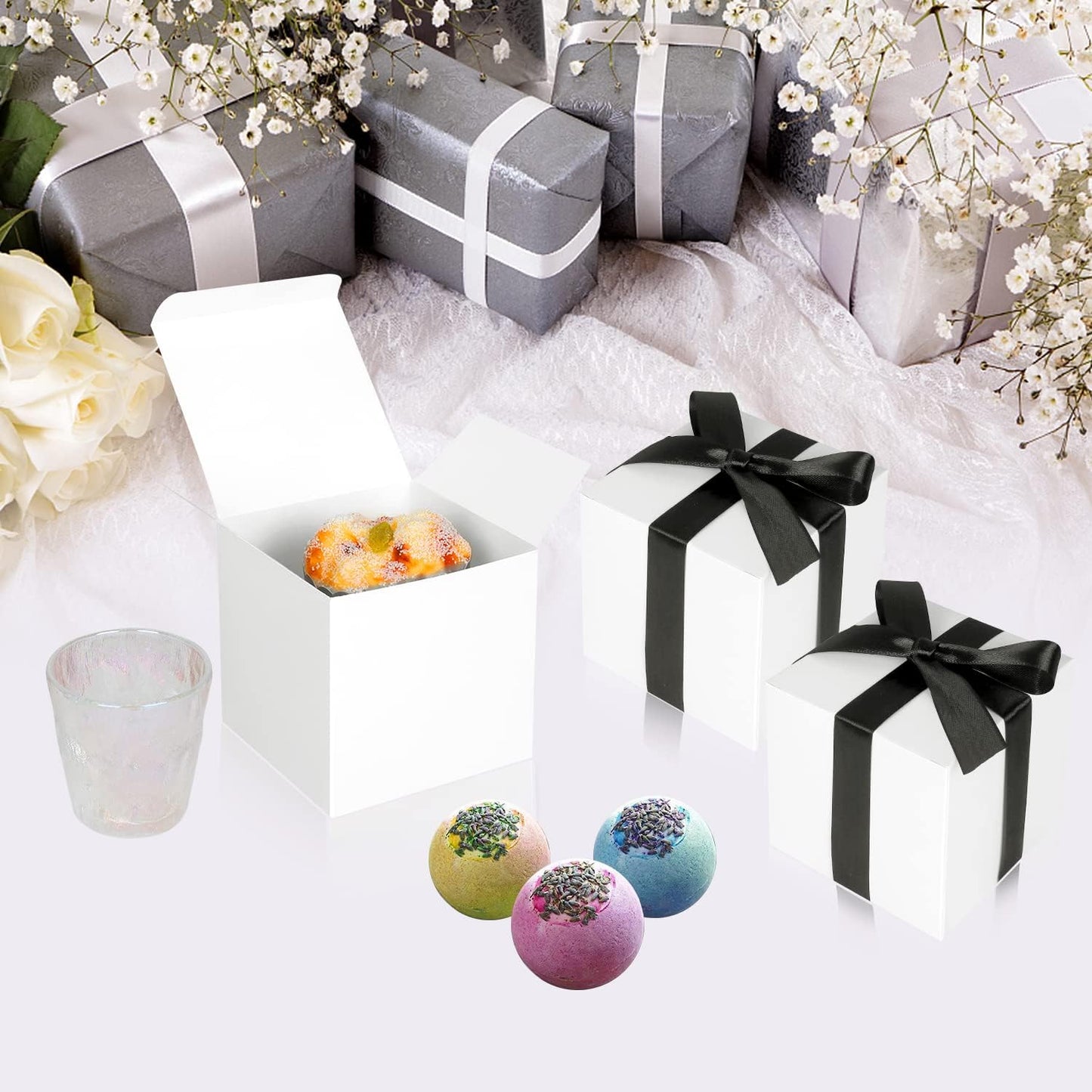50 Pack Small Gift Boxes, 3x3x3 Favor Boxes White Paper Gift Boxes with Lids for Presents, Crafting, Cupcake Boxes, Gifts, Candy Boxes for Wedding Party Bridal Shower Baby Shower Favors