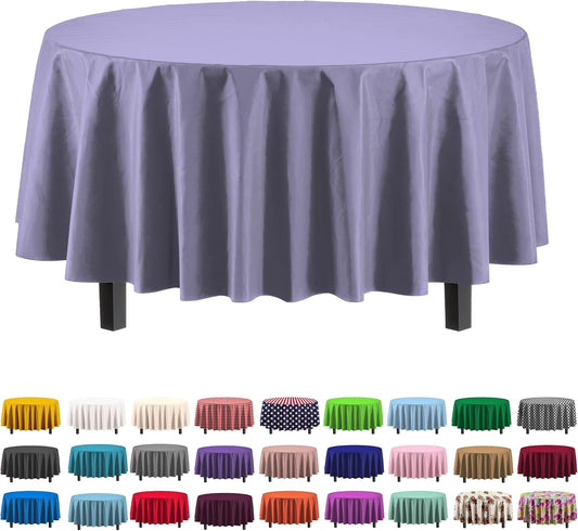 Party Solids 12-Pack Premium Plastic Tablecloth 84in. Round Table Cover - Lavender