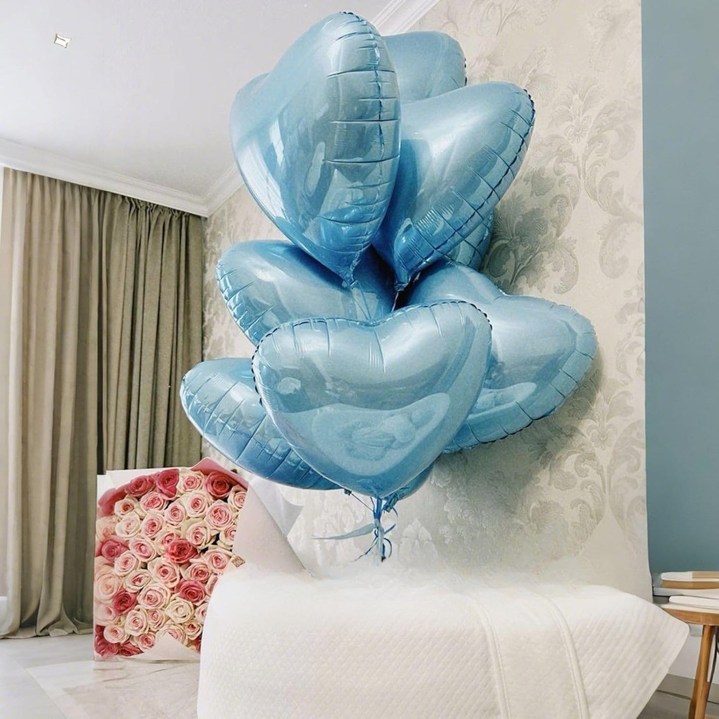 Baby Blue Heart Balloons,12Pcs 18 Inch Pastel Blue Foil Love Heart Shaped Balloons for Light Blue Birthday Party Wedding Engagement Anniversary Baby Shower Valentines Day Decorations