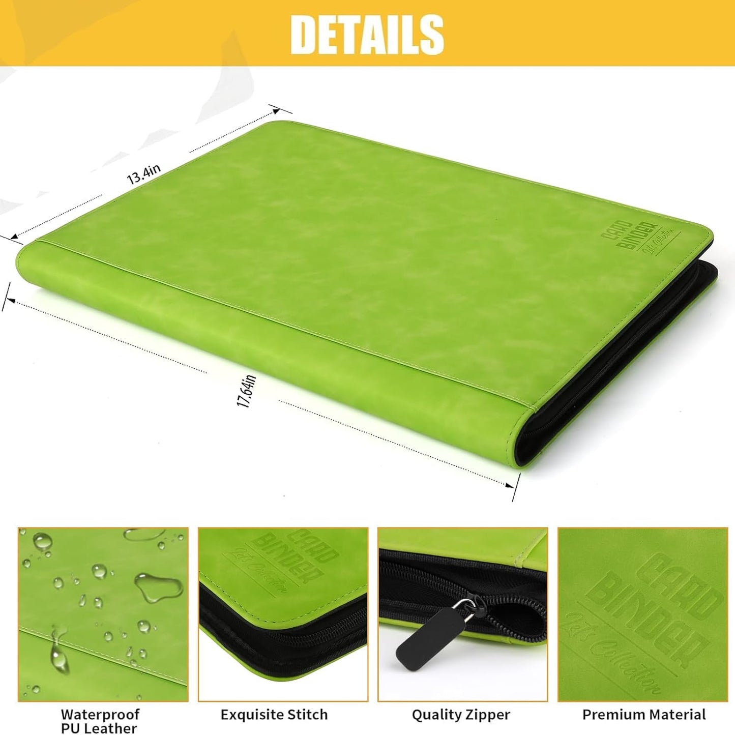 Premium Ringless Trading Card Binder - 1024 Capacity, 16 Side-Loading Pockets per Page, Archival Quality Protection & Anti-Slip Spine for TCG, MTG, Sports Cards (Grass)