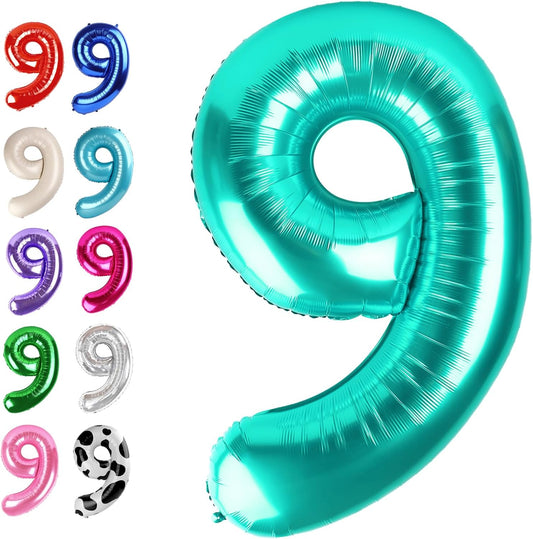 Big Teal Blue 40 Inch 9 Balloon Number, Jumbo Giant 9th 19 29 39 49 99 Birthday Party Decorations, Large Teal Blue Foil Balloons Anniversary Birthday Party Engagement Decorations
