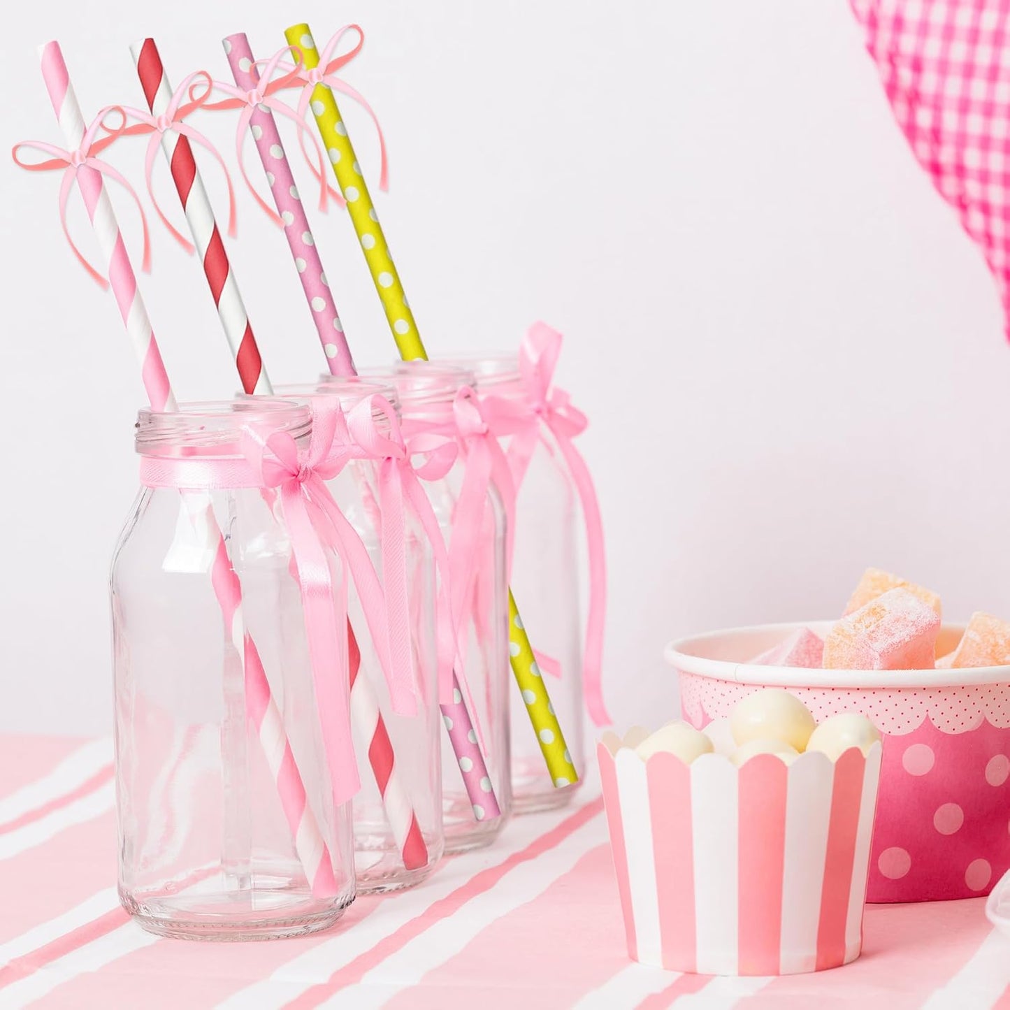 200 Colorful Biodegradable Paper Straws, Stochastic Assorted Striped Straw for Birthdays, Coffee, Cocktail, Lemonade, Milkshake, Weddings, Bridal, Baby Shower, DIY Decorations, Party Supplies