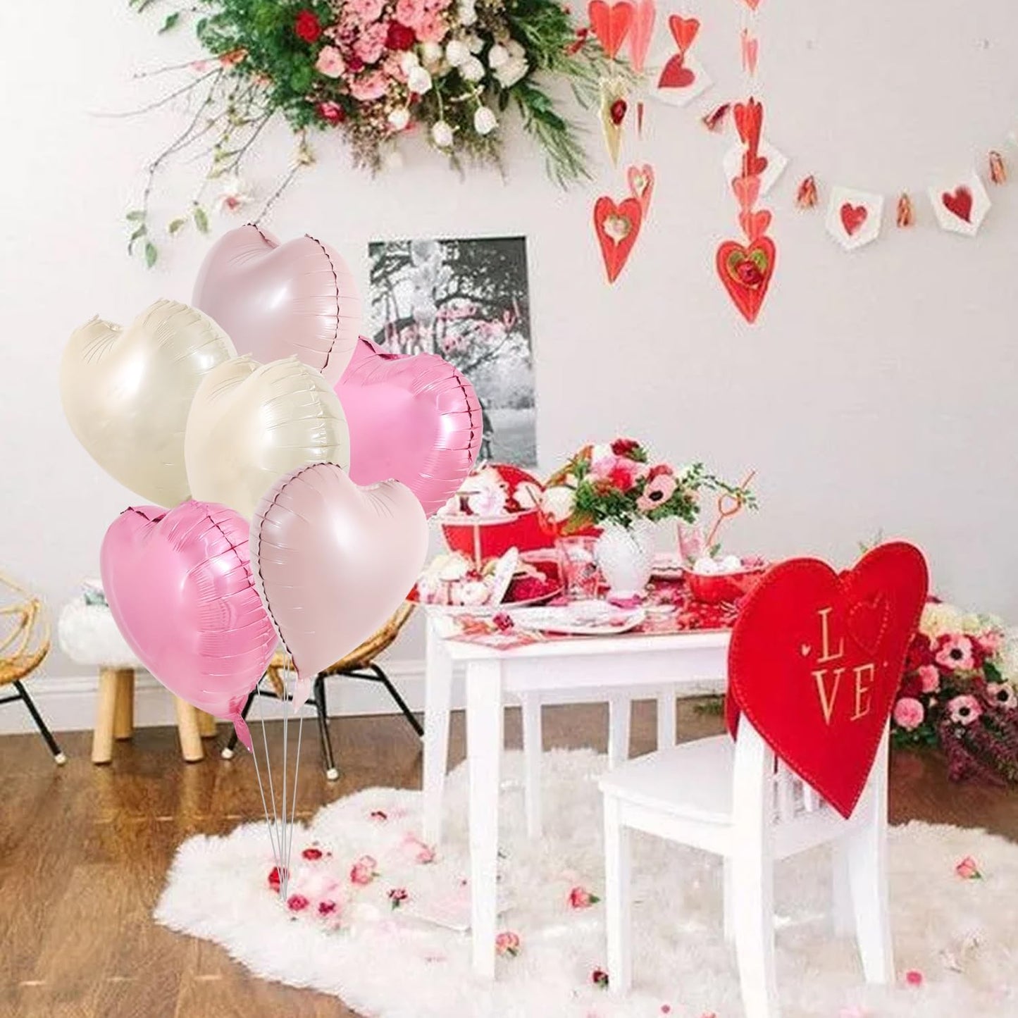 TONIFUL 30Pcs 18 Inch Heart Balloons Pastel Pink Cream White Pink Valentine’s Day Heart Shape Foil Mylar Balloons Decoration for Valentine's Day Wedding Bridal Shower Anniversary Engagement Party