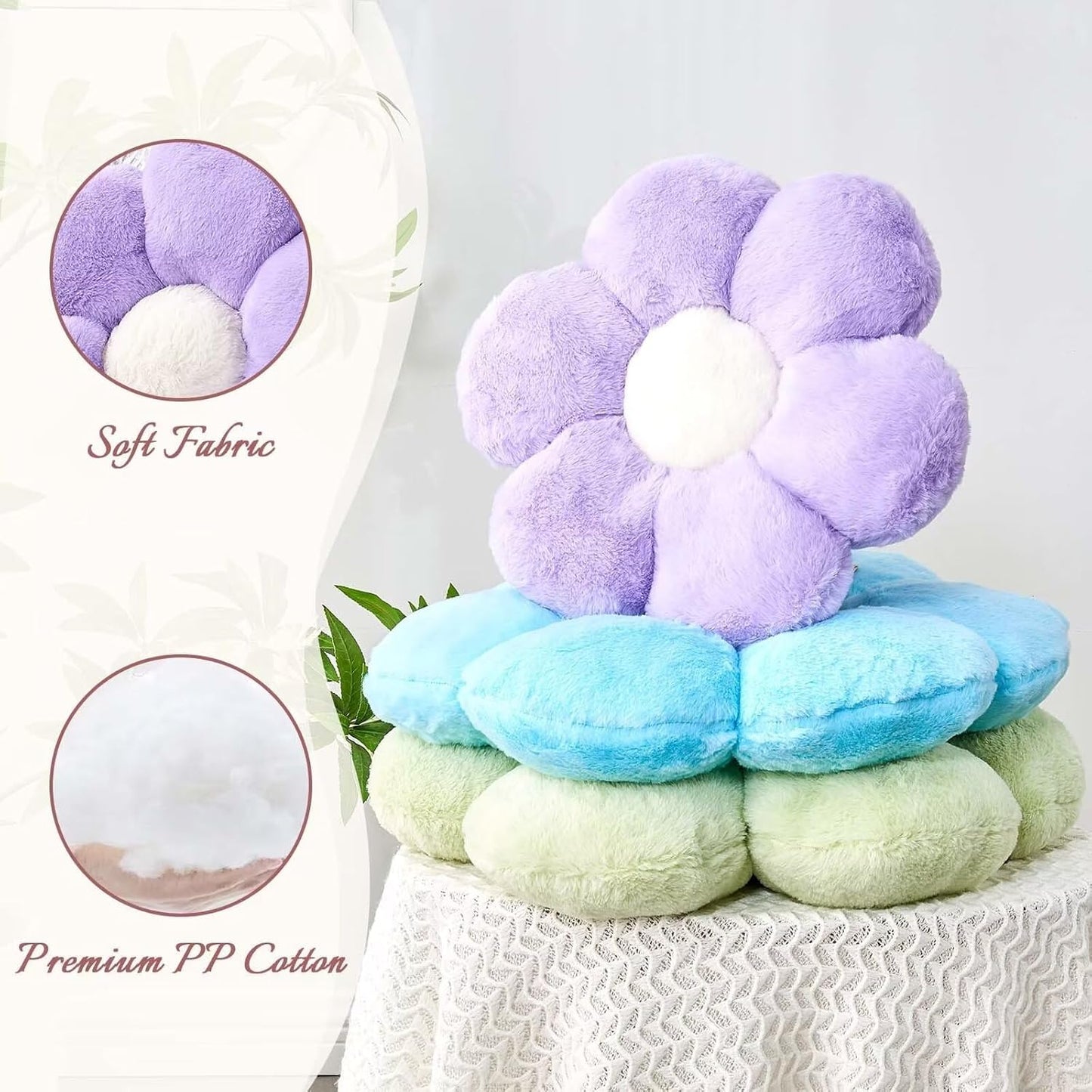Lavender Flower Pillow, Cute Decorative Shaped Throw Pillow With Faux Rabbit Fur, 14.9" Soft Plush Floor Pillows Room Decor for Bedroom Living Room