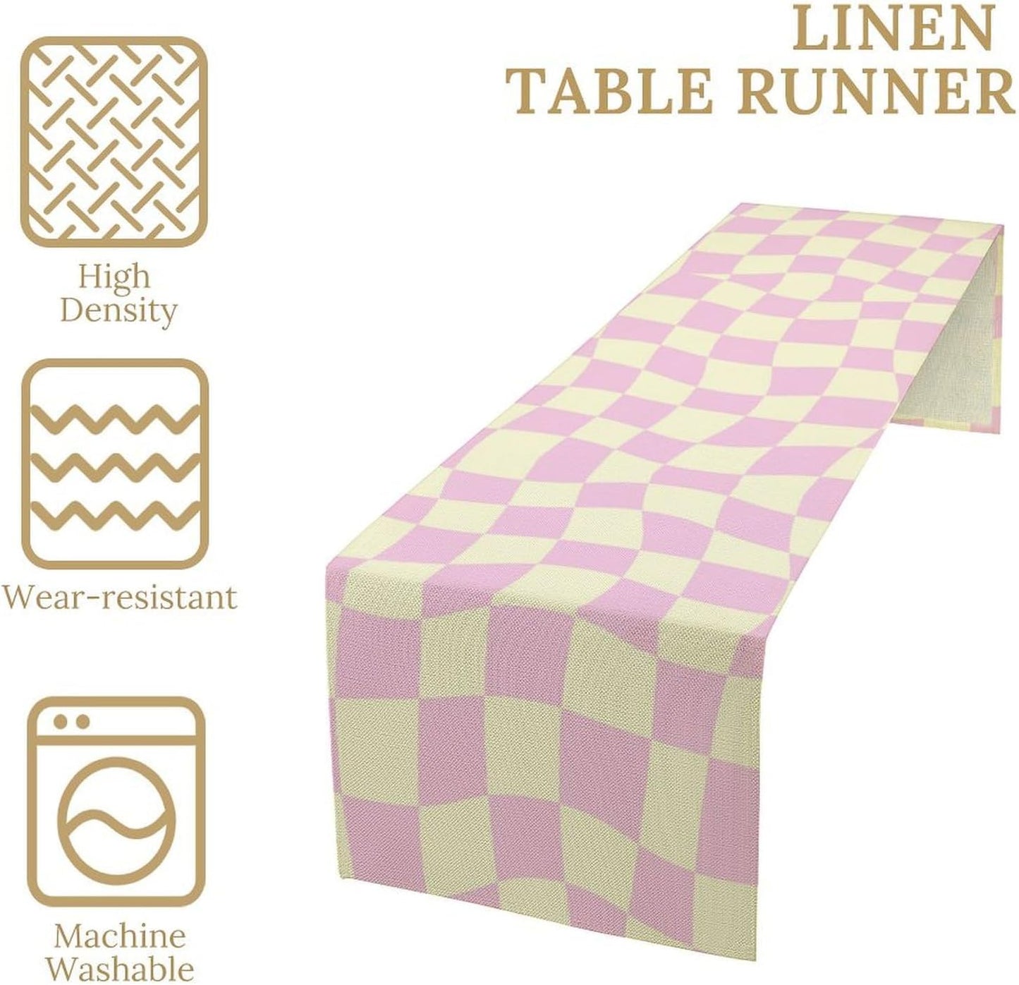 Hippie Table Runner Retro Geometric Square Purple Grid 60s70s Style Kitchen Restaurant Decoration for Indoor and Outdoor Wedding Party Table Runner 13x90 Inch