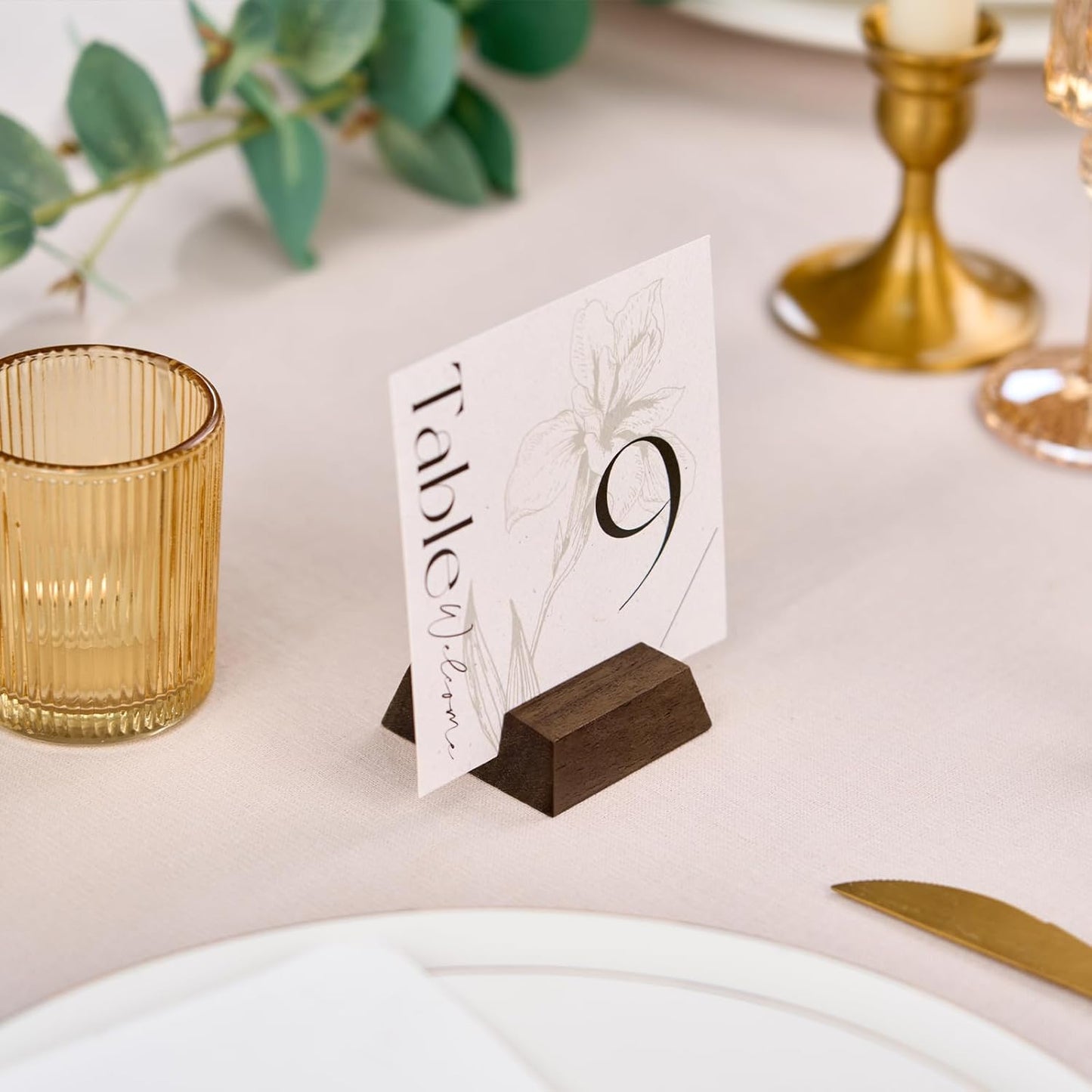 UNIQOOO 12 Pack Trapezoid Walnut Wood Stand |1.2mm Slot for Cardstock, Wedding Table Numbers Holders, Photo Holder, Photo Display Stand for Event Decor, Retail Shop, Cafe Restaurant Menu, Business Card, Name Tag