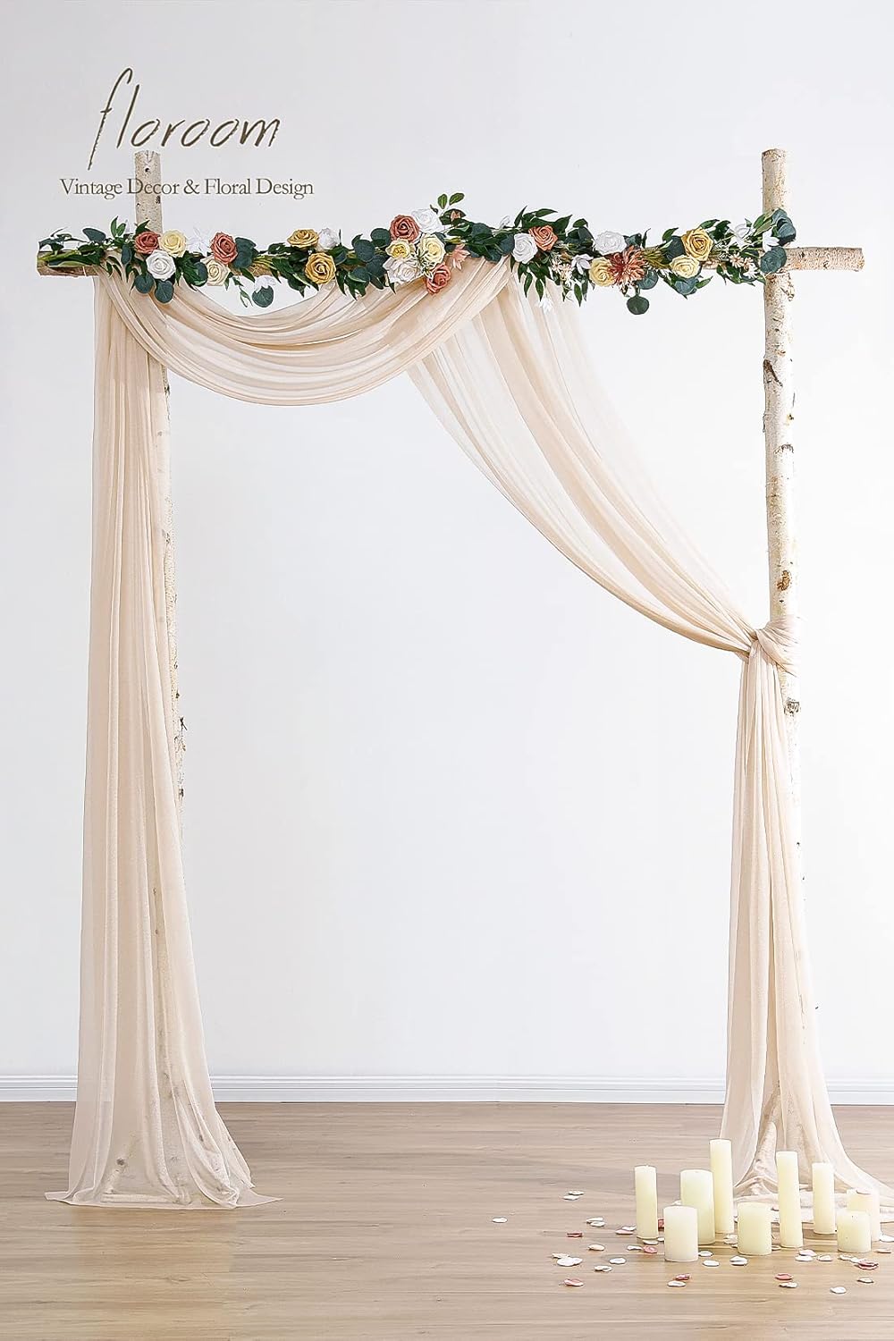 Floroom Wedding Arch Draping Fabric 2 Panels 20Ft Nude Chiffon Fabric Drapes Arbor Drapery Wedding Ceremony Reception Swag Decorations