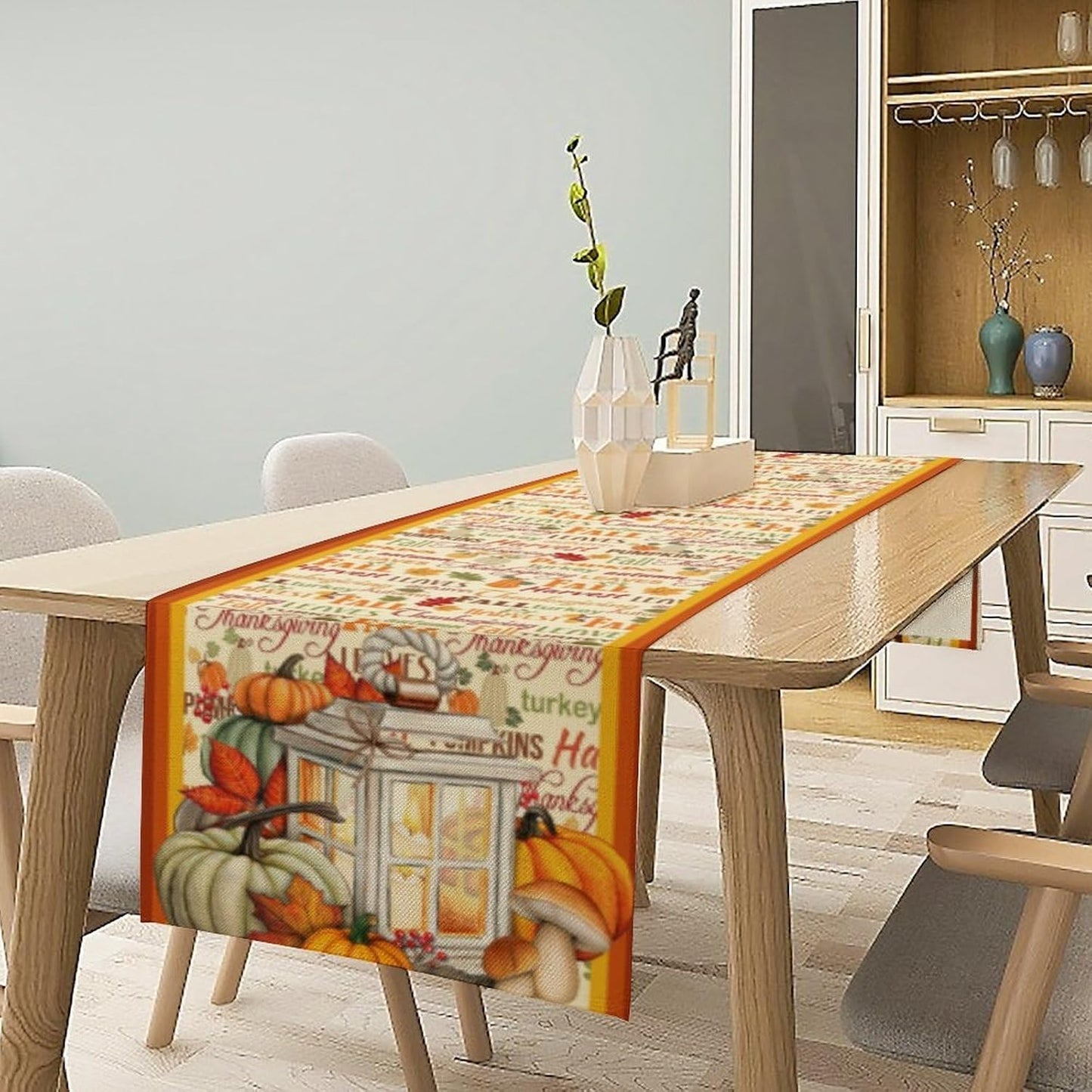 Autumn Table Runner,Farmhouse Leaves Pumpkin Thanksgiving Table Cloth for Kitchen Dining Table Decoration Home Party Decor 13x60 Inch