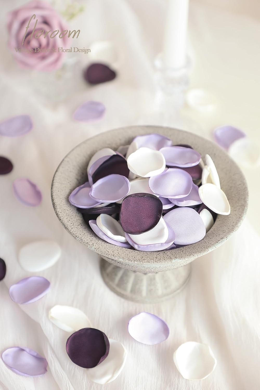 Floroom 300pcs Rose Petals Lilac Plum Faux Silk Flower Petals for Wedding Flower Girl Basket Aisle Scatter Dinner Table Centerpieces Party Confetti Bridal Shower Romantic Night Decoration