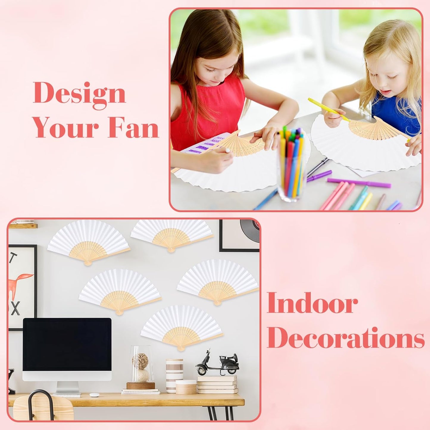 12 Pieces White Hand Held Bamboo Folding Fans Paper Fans Handheld for Women Foldable Girls Wedding Decoration Church Home Party Favors Summer