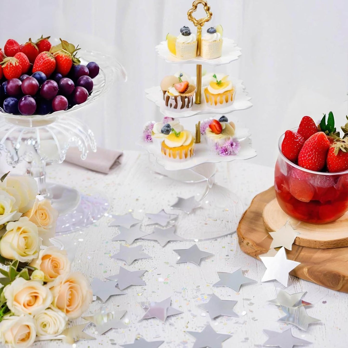 Silver Star Confetti - 60g (2.11OZ) Metallic Shine Stars Table Confetti for Weddings, Parties, New Year – Biodegradable Glitter Stars for Tables, Crafts, Photo Props, Holiday Decorations