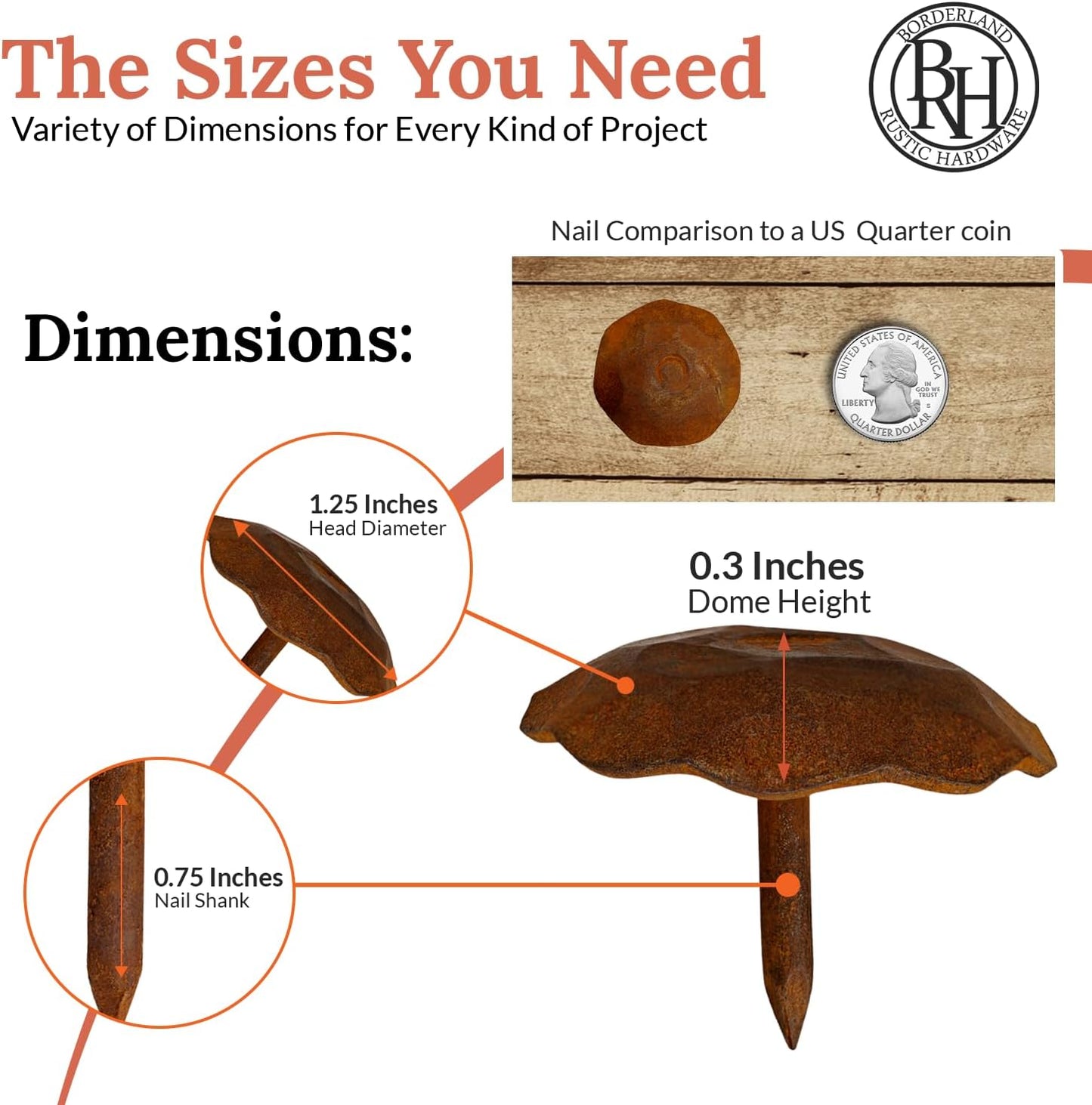 50 Pack 1.25" Round Head Iron Clavos Decorative Nails – Rusted – Handmade Rustic Round Fasteners for Farmhouse Shutters, Faux Wood Beams, Barn Doors, Shutters, Gates – Ornamental Wood Accent