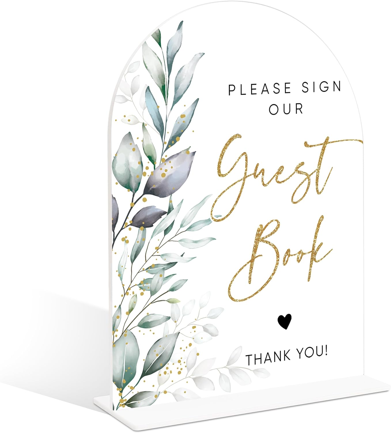 Acrylic Wedding Signs, Greenery Theme Please Sign Our Guestbook, Wedding Reception Signage, Bridal Shower Table Decor with Stand, Engagement, Anniversary, Newlywed Events and Parties Supplies, 19