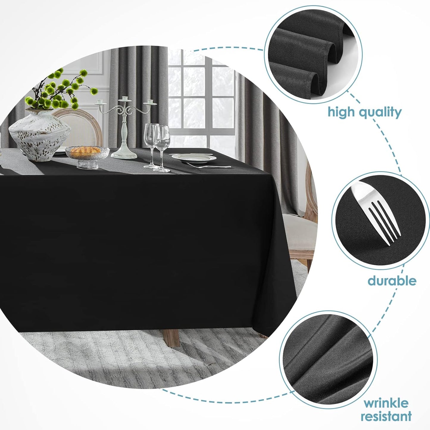 VidaFete Table Cloth 10 Pack 90 * 156inch Rectangle Tablecloth Polyester, Stain Wrinkle Resistant Polyester Dining Table Cover for Kitchen Dinning Party Wedding Rectangular Tabletop Decoration(Black)