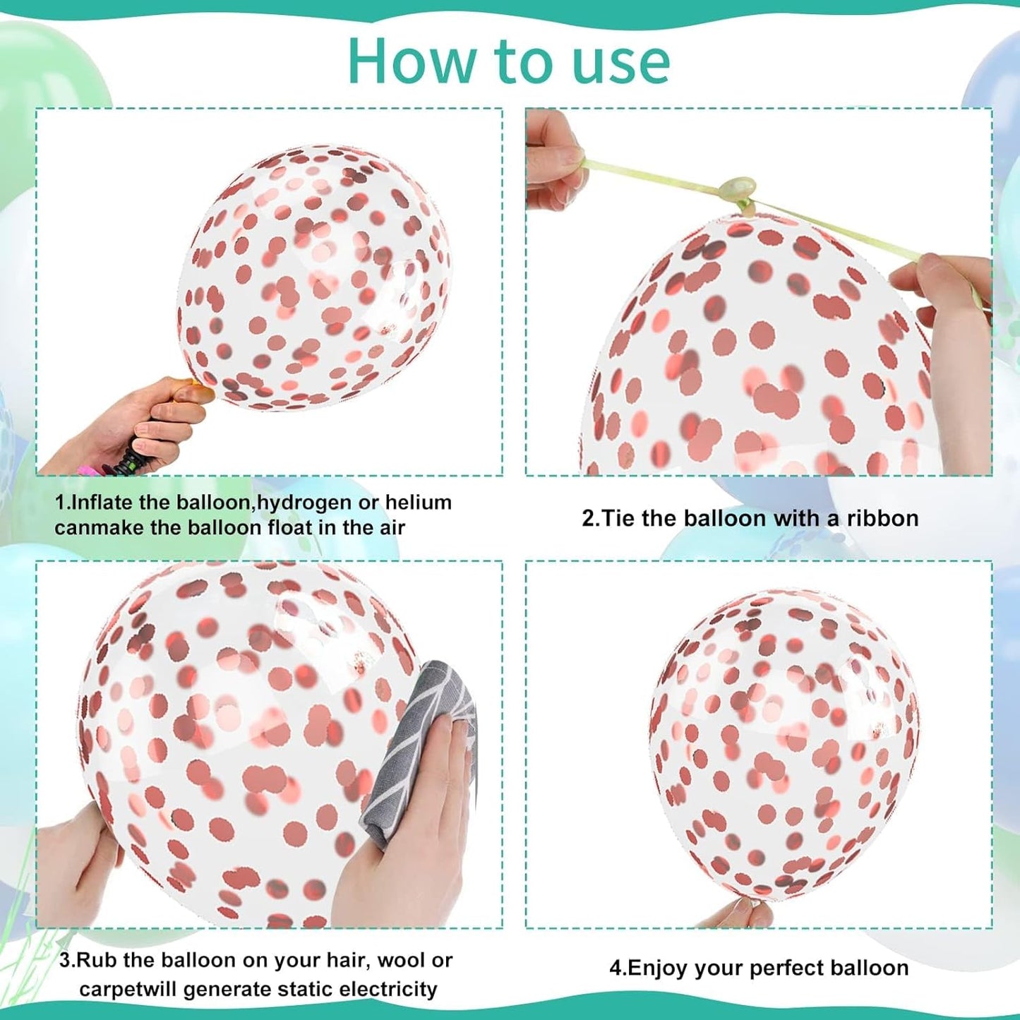 50Pcs Blue Green Balloons 12inch Light Green Blue Vintage Confetti Balloon with Ribbons for Boys Birthday Party Jungle Safari Themed Decoration