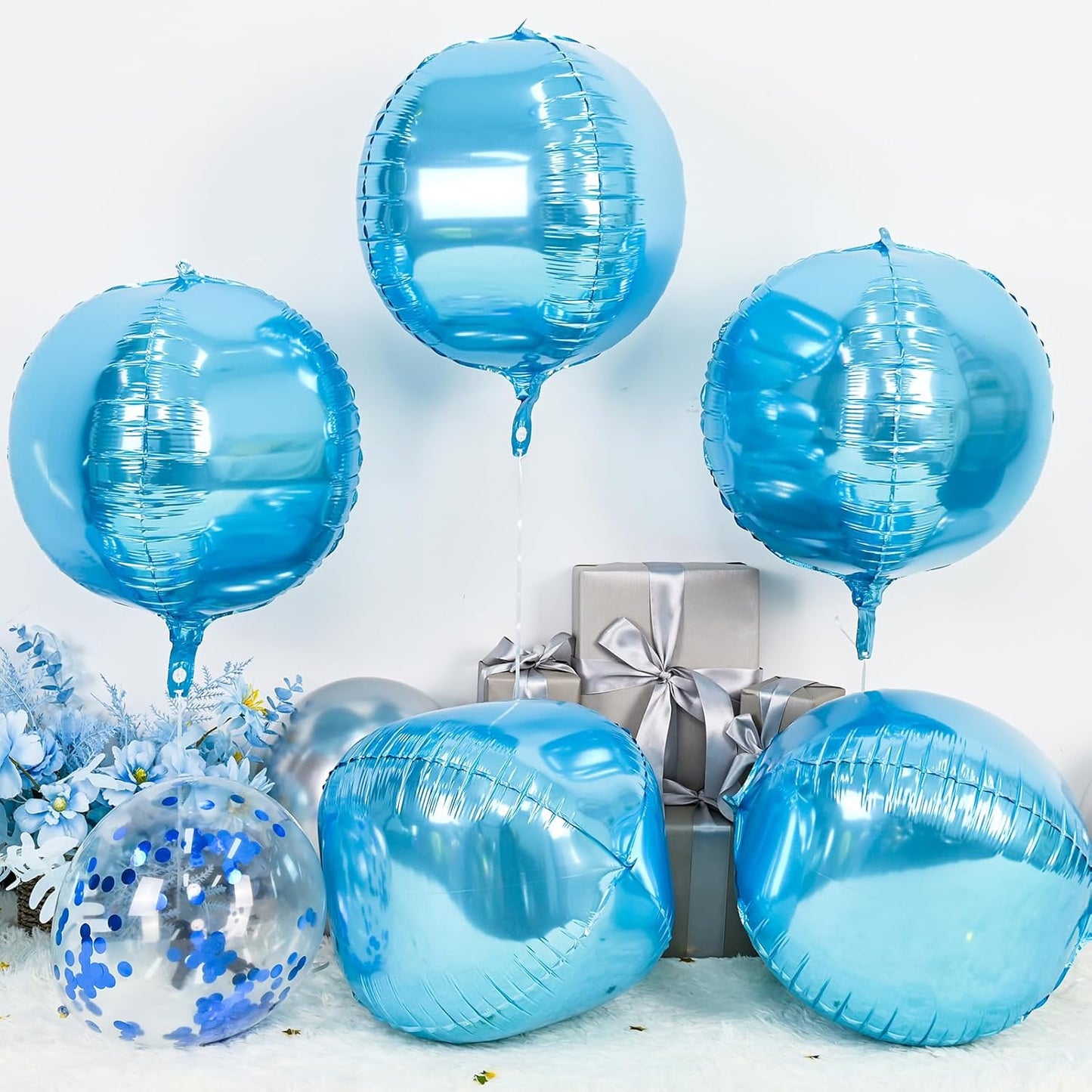 6Pcs Blue Round Foil Balloons,Giant 4D Round Ball Balloons,22 Inch Metallic Blue Balloon for Birthday Wedding Graduation Prom Party Decorations