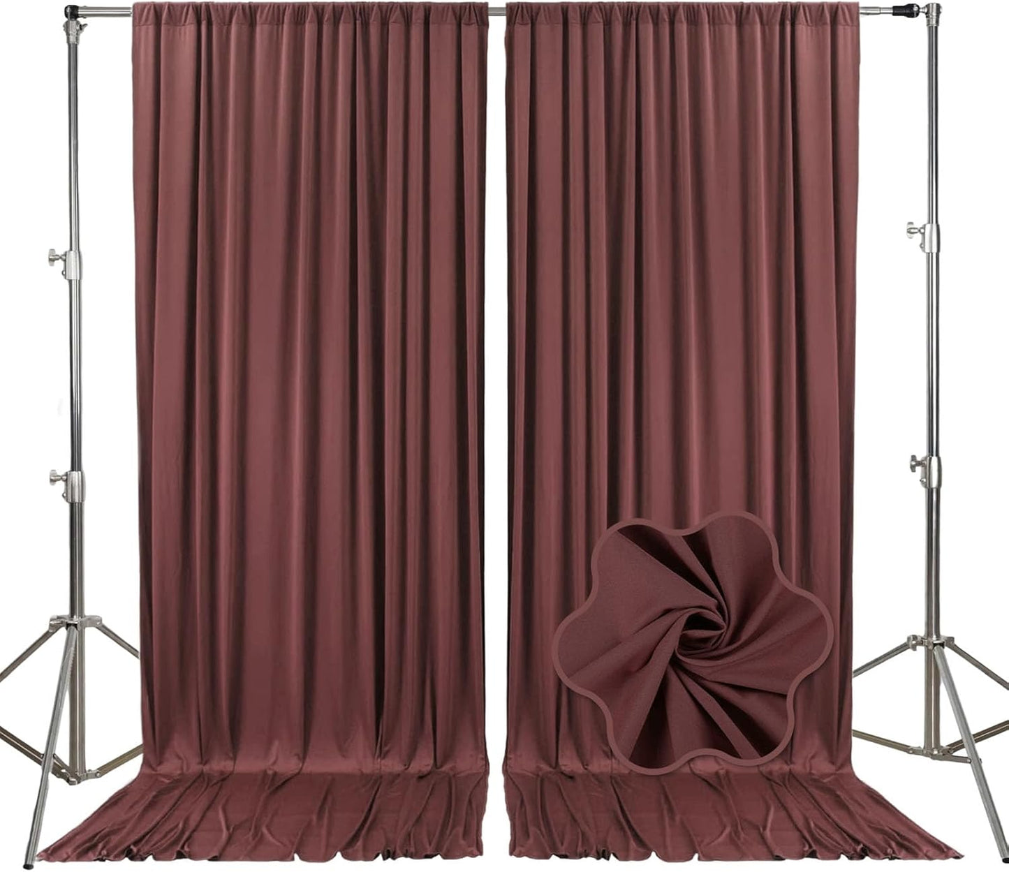 10ft x 10ft Red Brown Backdrop Curtains for Parties, Fabric Satin Background Curtain with Rod Pockets for Weddings, Birthday, Baby Shower, Photography, Graduation Party Backdrop Drapes, 2 Panels