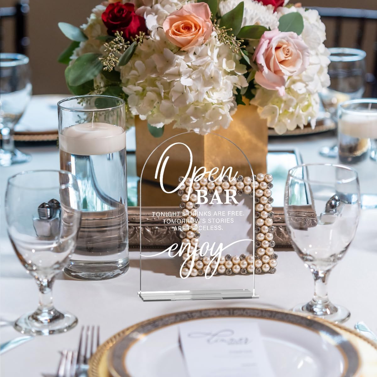 Acrylic Wedding Sign Wedding Signs for Ceremony Open Bar Sign for Wedding Modern Calligraphy Arch Acrylic Table Top Sign for Wedding Reception and Event Party Table