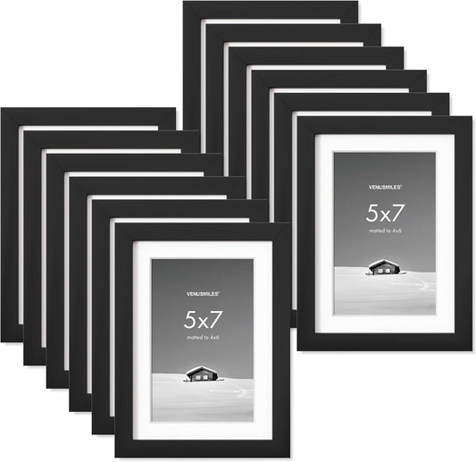 5x7 inch Picture Frame, 5x7 Photo Frames with 4x6 Removable Mat - High Definition Plexiglass - Vertical and Horizontal Display - Wall Hanging Frame - Black, 12 Pack
