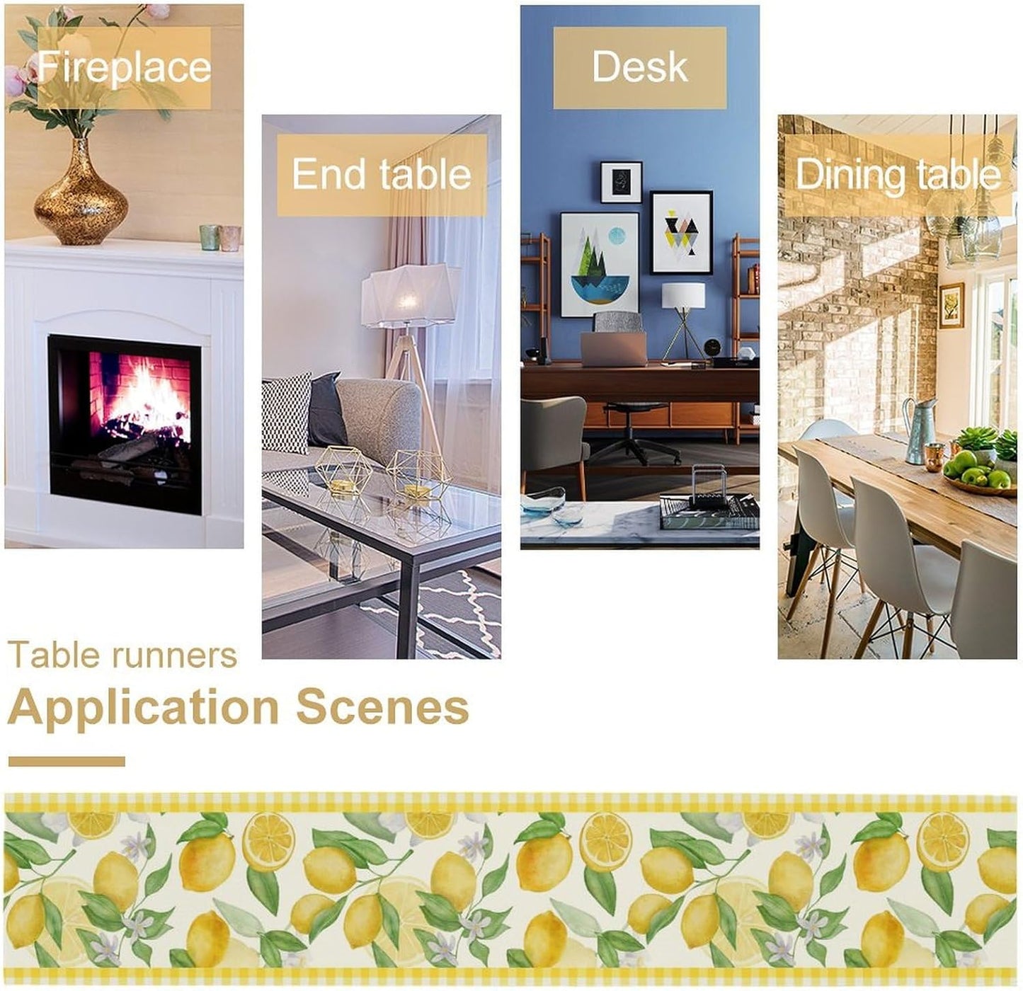 Lemon Table Runner,Yellow White Buffalo Plaid Summer Table Runner for Kitchen Dining Table Home Party Decoration 13x36 Inch