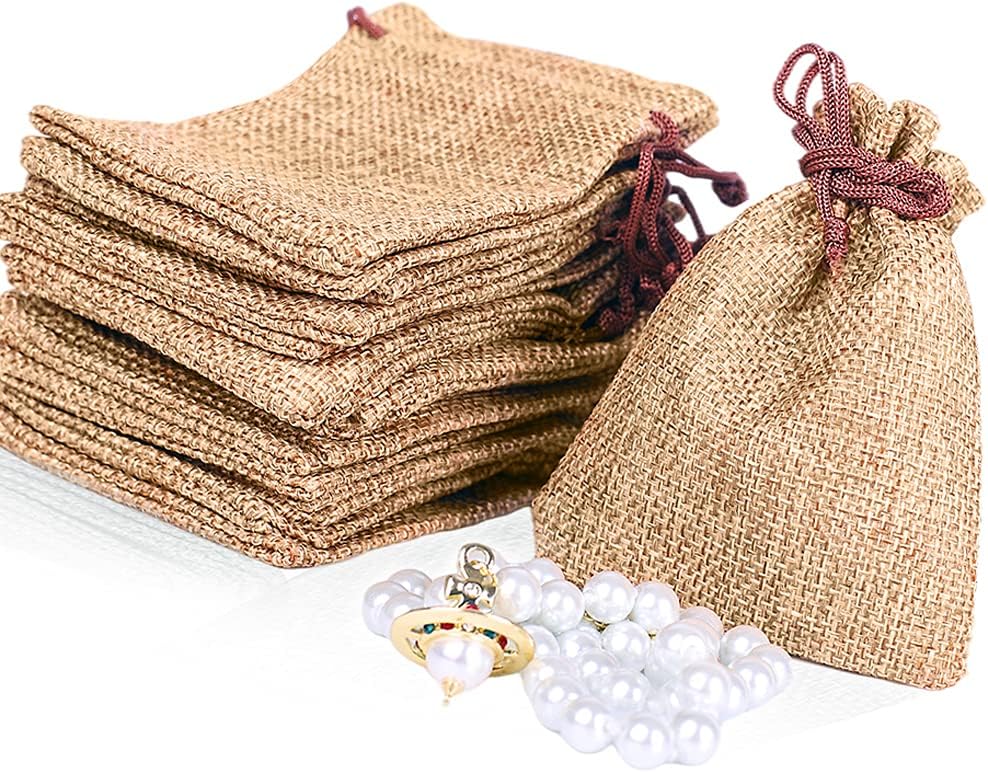 LYSXP 50PCS Burlap Bags with Drawstring，3x4 Inch Drawstring Gift Bag Jewelry Pouches for Wedding Party Favors, DIY Craft Christmas Presents