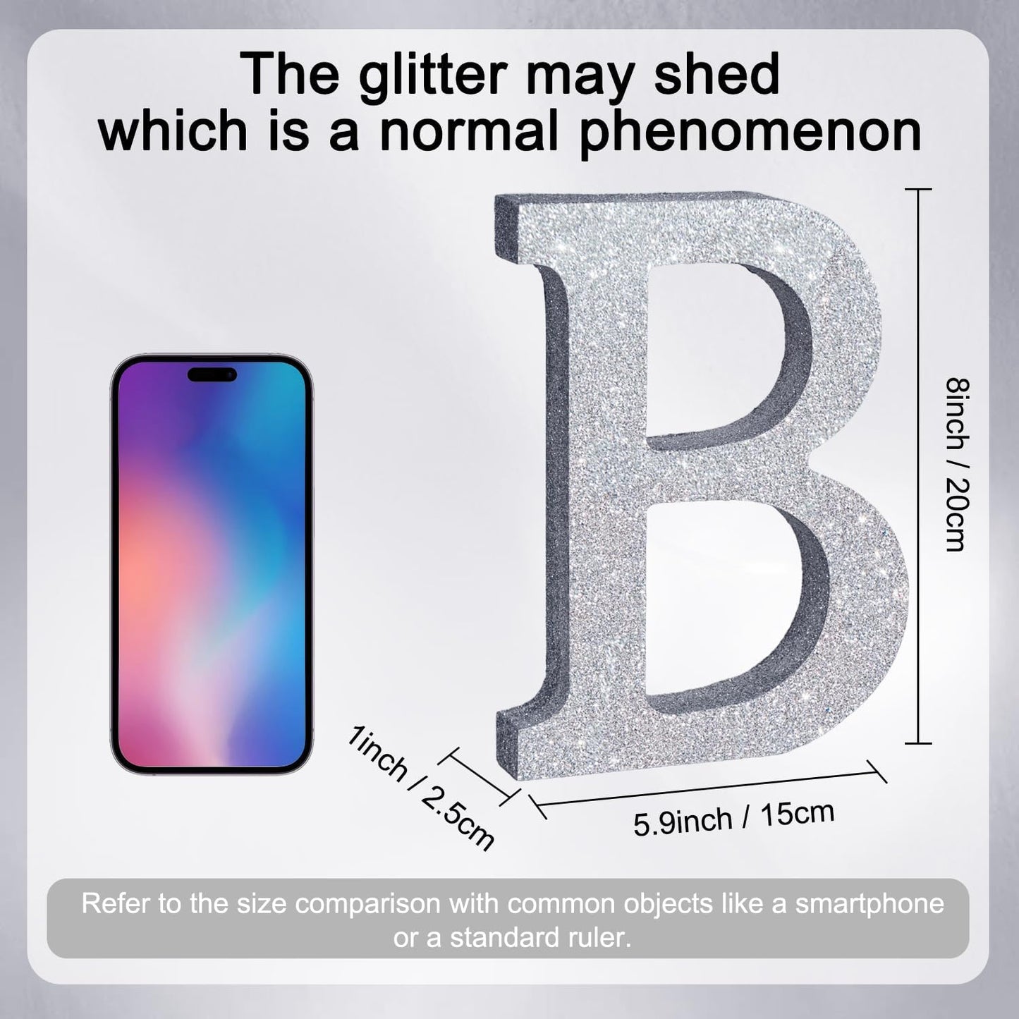 TONIFUL 8 Inch Silver Glitter Letter B Table Centerpiece A-Z Silver Birthday Party Decorations,Silver Alphabet B for Birthday,Chrismas,Graduation,Bridal Shower,Wedding,Anniversary Party Supplies