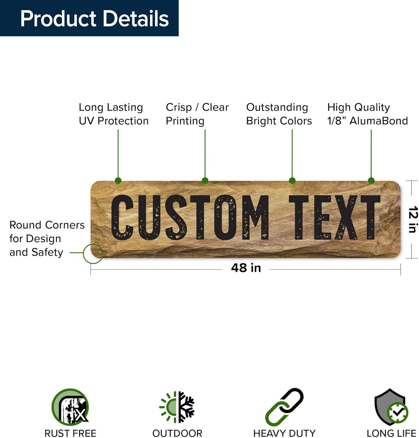 Custom Sign, Custom Street Sign, 11 Font Colors, 13 Font Styles, 4 Hole Options, 22 Sizes, 12x48 Inches, Rust Free DiBound, Fade Resistant, Made in USA by My Sign Center (Stone)