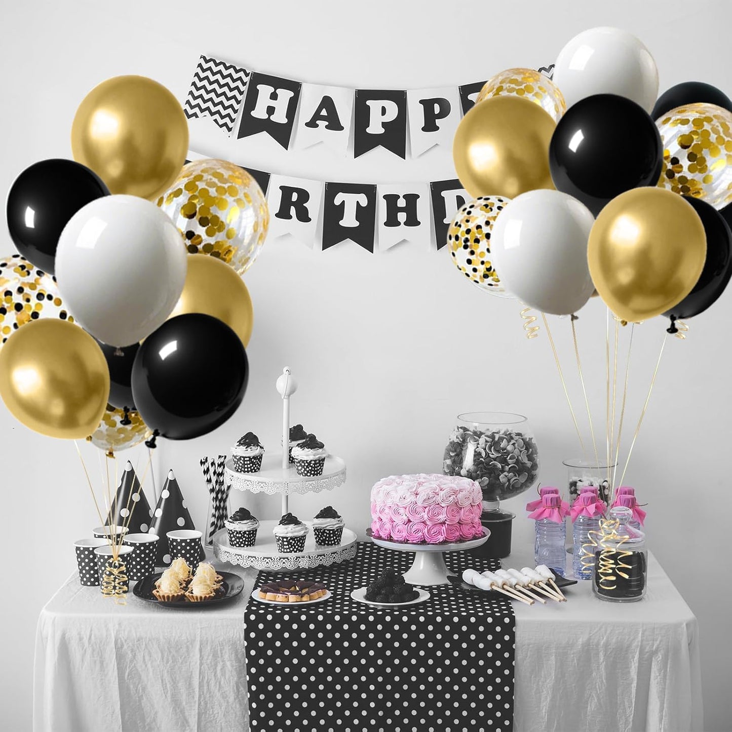 Black White Gold Balloons,65pcs 12 Inch Black Gold Confetti Balloons for Graduation New Year Wedding Birthday Party Decorations