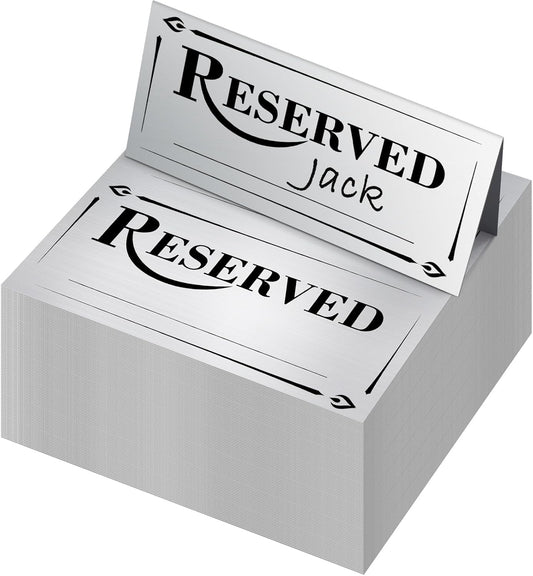 300 Pcs Paper Table Reserved Sign with Name Line Reserved Seating Signs Bulk Double Sided Signs for Reserving Seats Restaurant Wedding Reception Church Board Business Meeting (Silver Black)