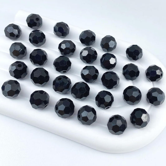 50 PCS 10mm Crystal Glass Beads Round Multiple Faceted Loose Spacer Glass Beads for DIY Handcrafte Bracelet Necklace Earring Jewelry Making(Black)