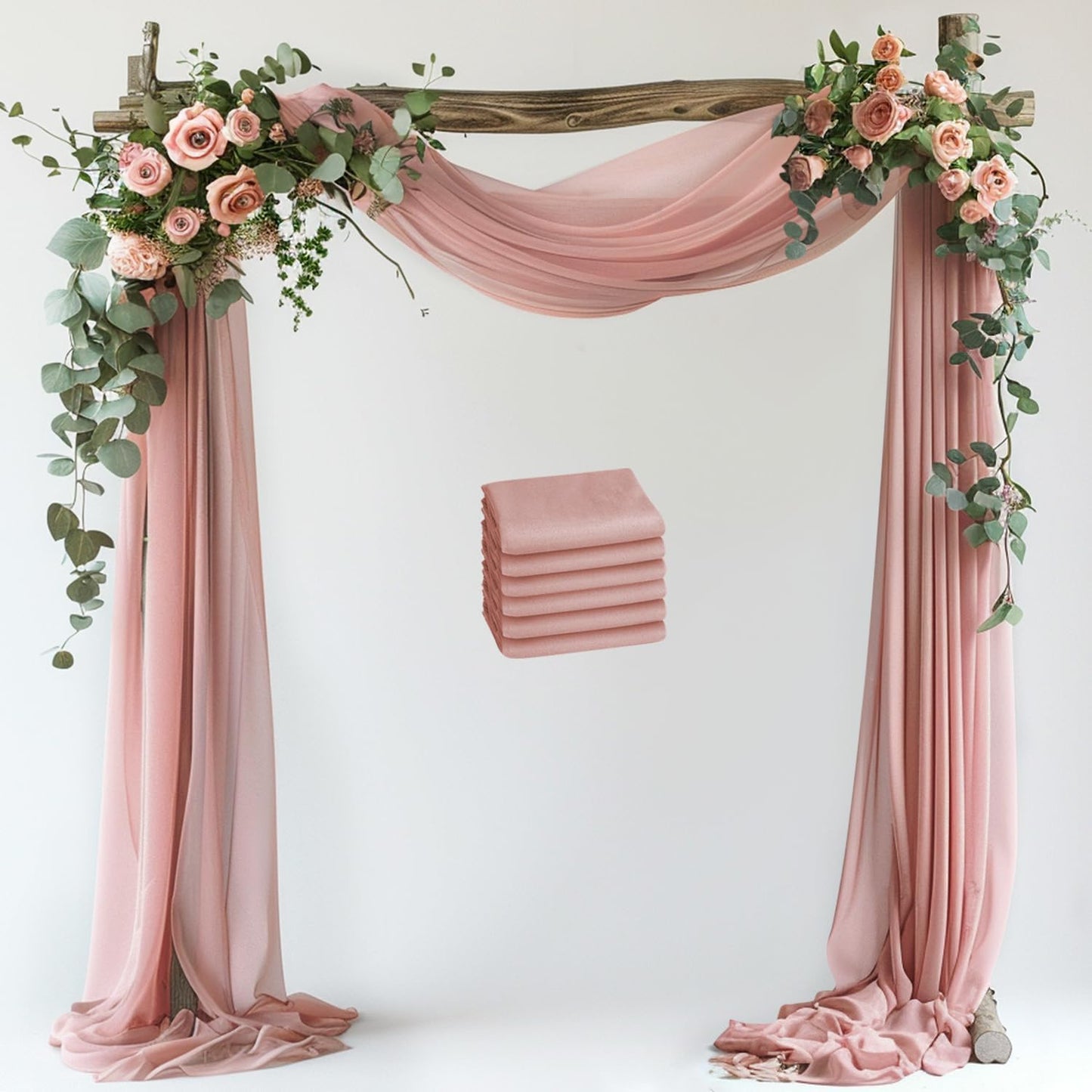 Wokceer Wedding Arch Draping Fabric 6 Panels 28.7" x 20FT Dusty Rose Drapes Sheer Fabric Backdrop Arch Draping Fabric for Wedding Ceremony Birthday Party Bridal Shower Decoration