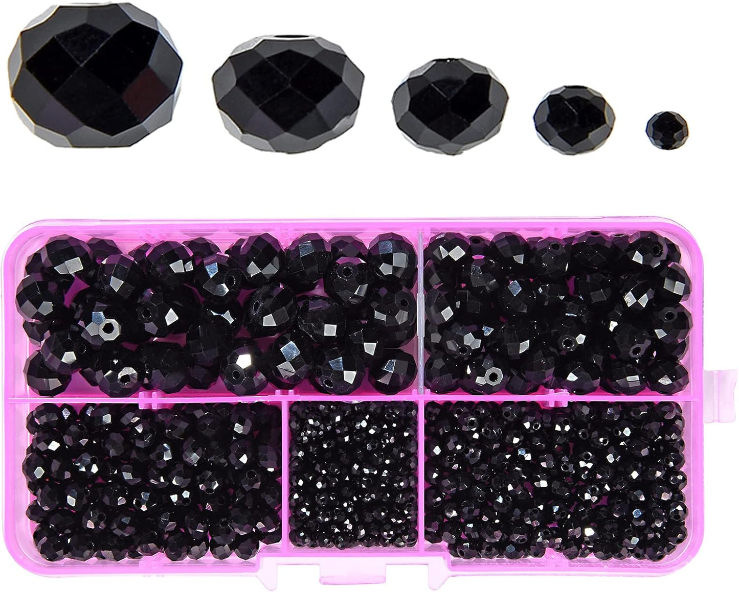 2-10mm Briolette Rondelle 810pcs Black Crystal Glass Beads Faceted Shape Crystal Spacer Beads for Bracelet Necklace Decorative Hand Jewelry Making (2/4/6/8/10mm Black)