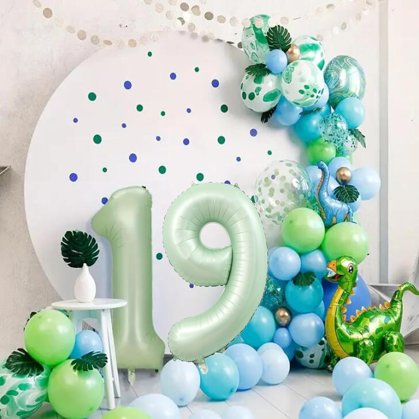 40 Inch Olive Green Number 9 Balloon Big Self Inflating Foil Number Balloons 0-9,Light green Digital 9 Helium Balloon for 9th 19th Girls Birthday Graduation Anniversary Party Decoration