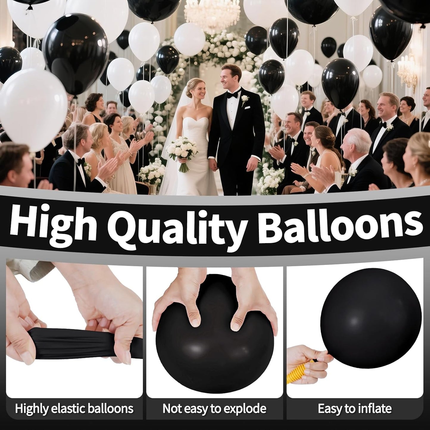 KAWKALSH Black Balloon 12 Inch, 110pcs Latex Party Balloons Helium Bright Color for Birthday Baby Shower Wedding Party Supplies Arch Garland Decoration