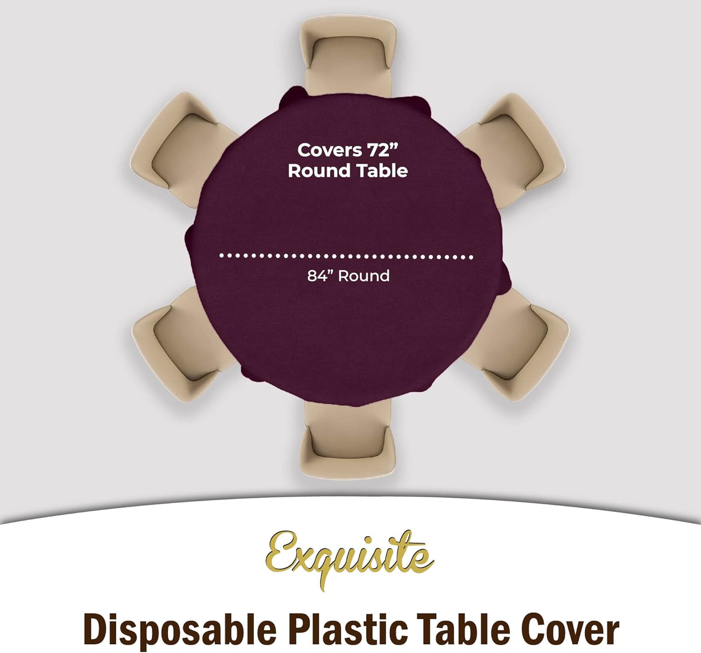 Party Solids Pack Of 12 Premium Plastic Tablecloth 84 Inch Round Table Cover - Plum